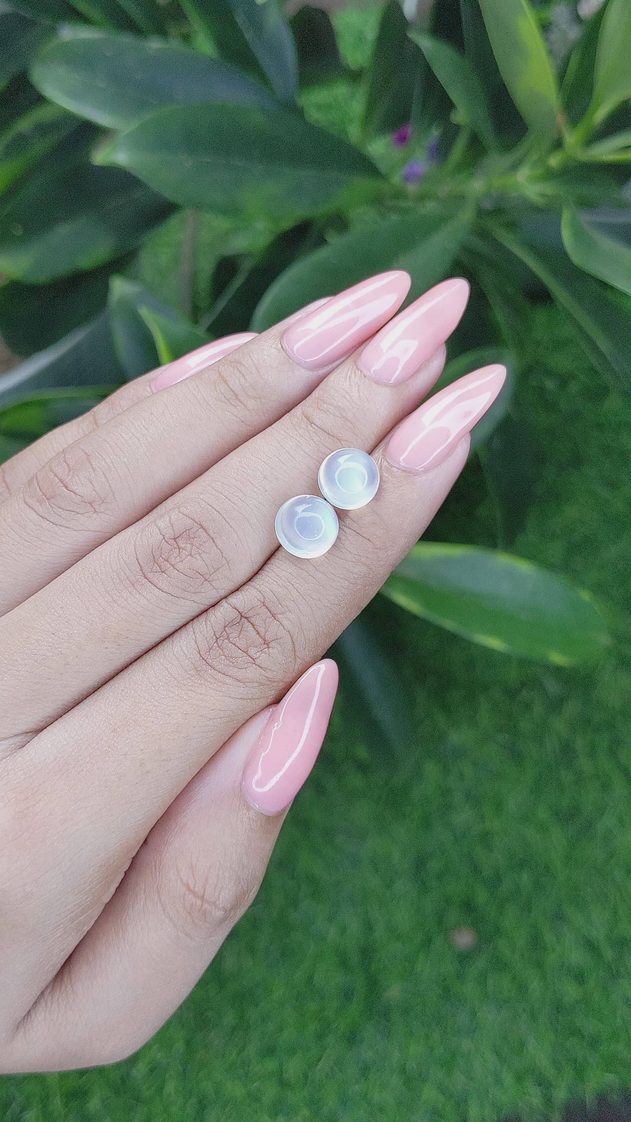 5.48 Ct.Tw.Total Carat Weight Cabochon Moonstone Pair from Madagascar Size Video