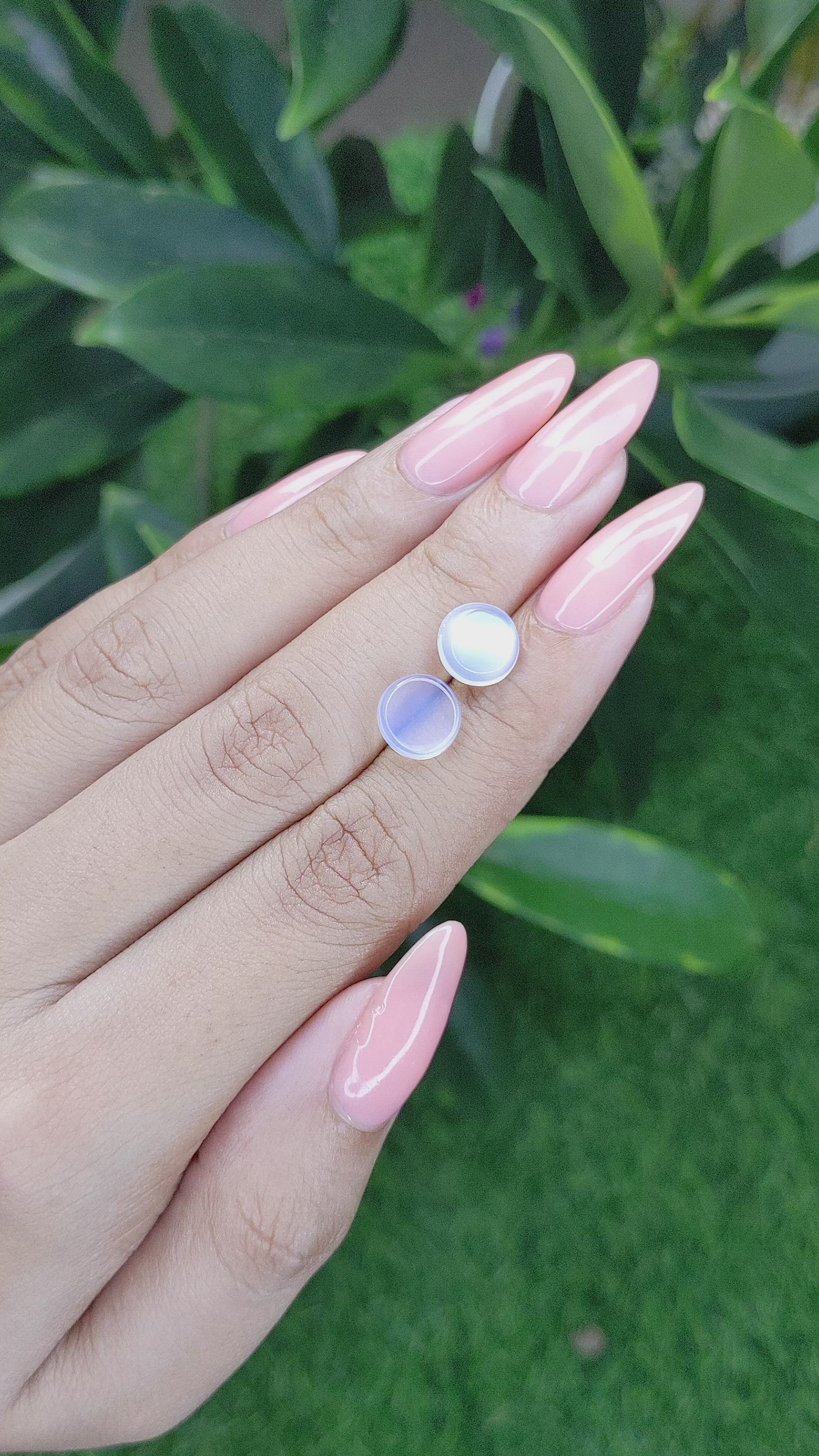 3.75 Ct.Tw.Total Carat Weight Cabochon Moonstone Pair from Madagascar Size Video