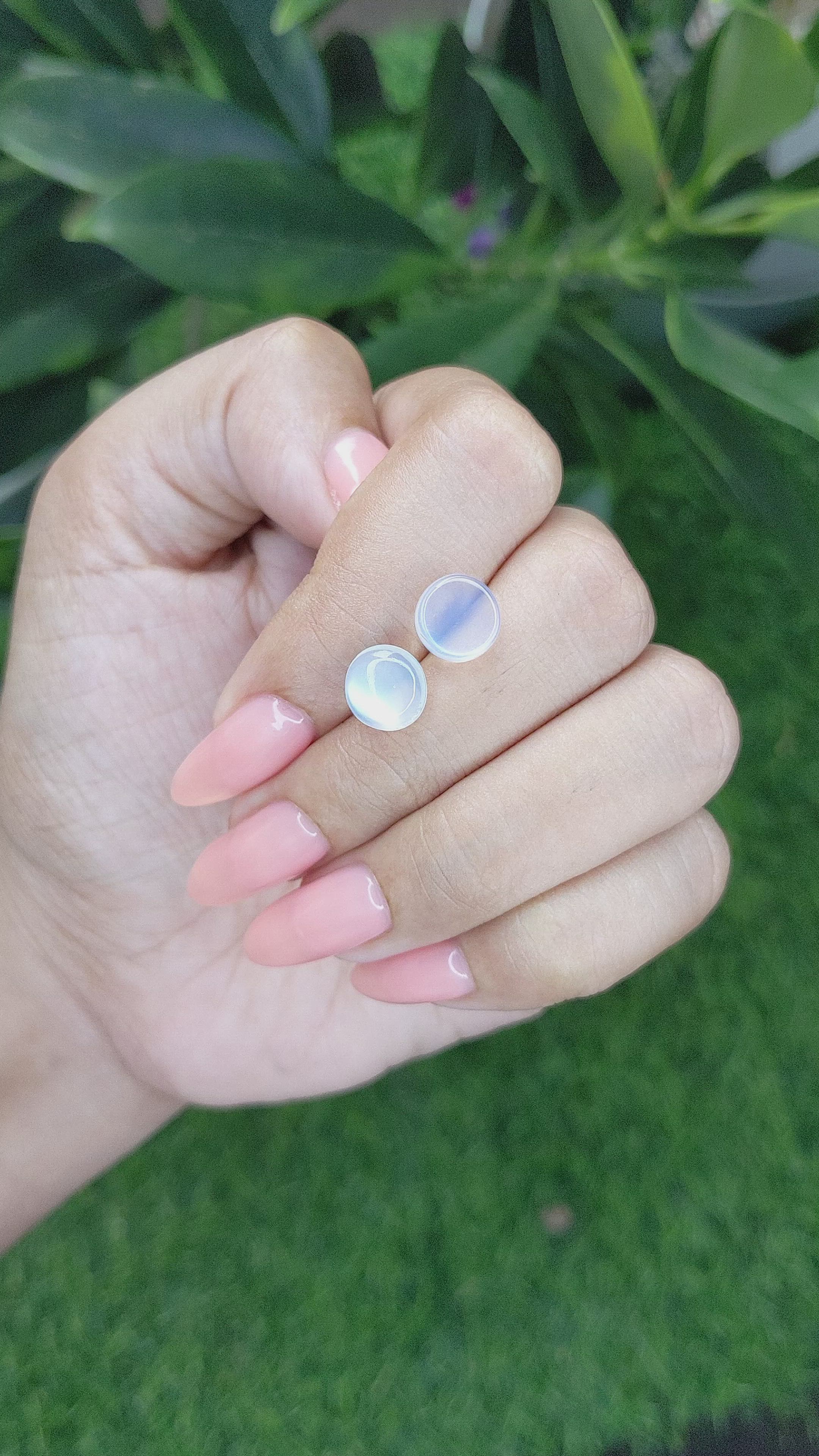 3.75 Ct.Tw.Total Carat Weight Cabochon Moonstone Pair from Madagascar Size Video