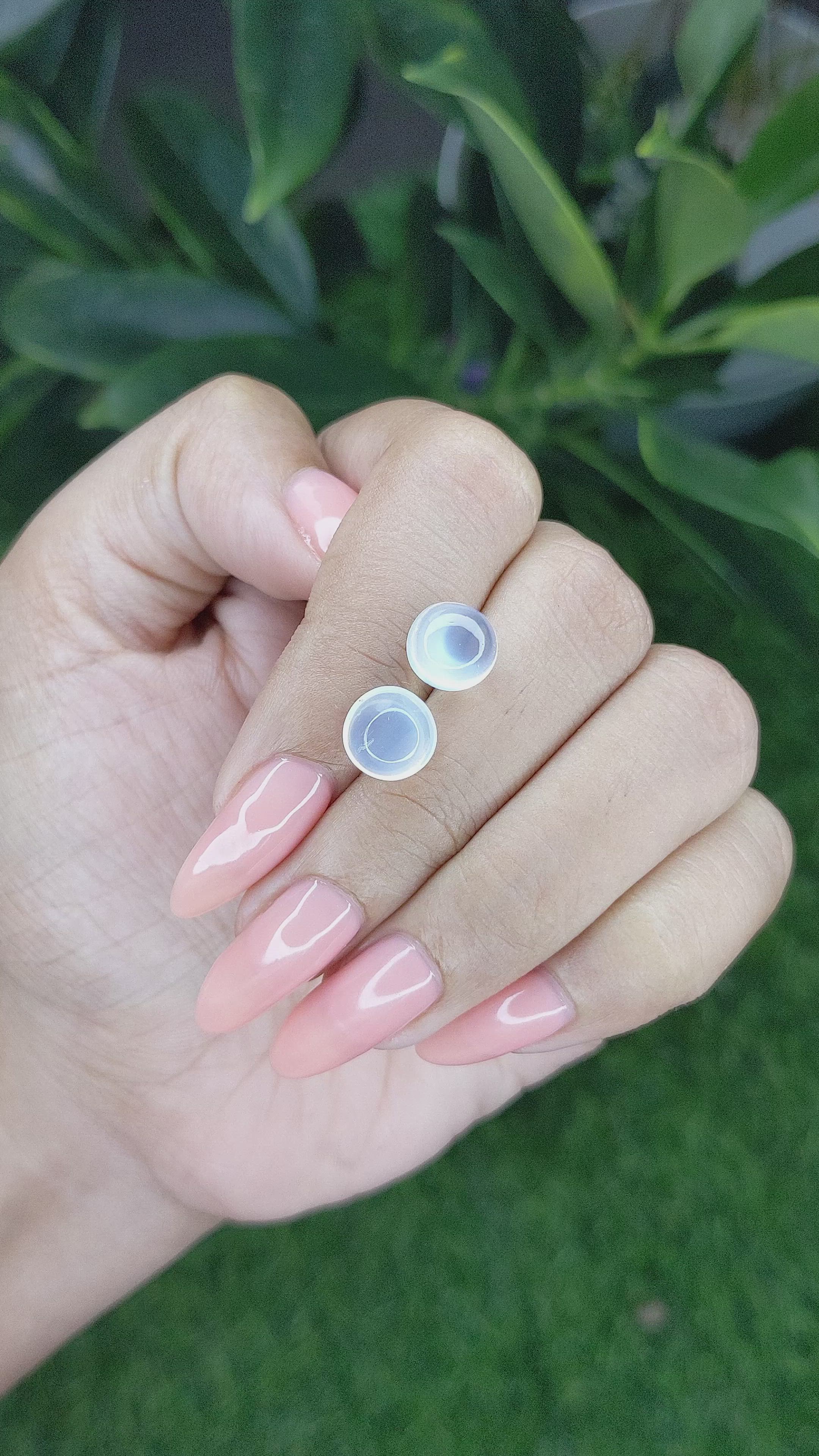 4.50 Ct.Tw.Total Carat Weight Cabochon Moonstone Pair from Madagascar Size Video