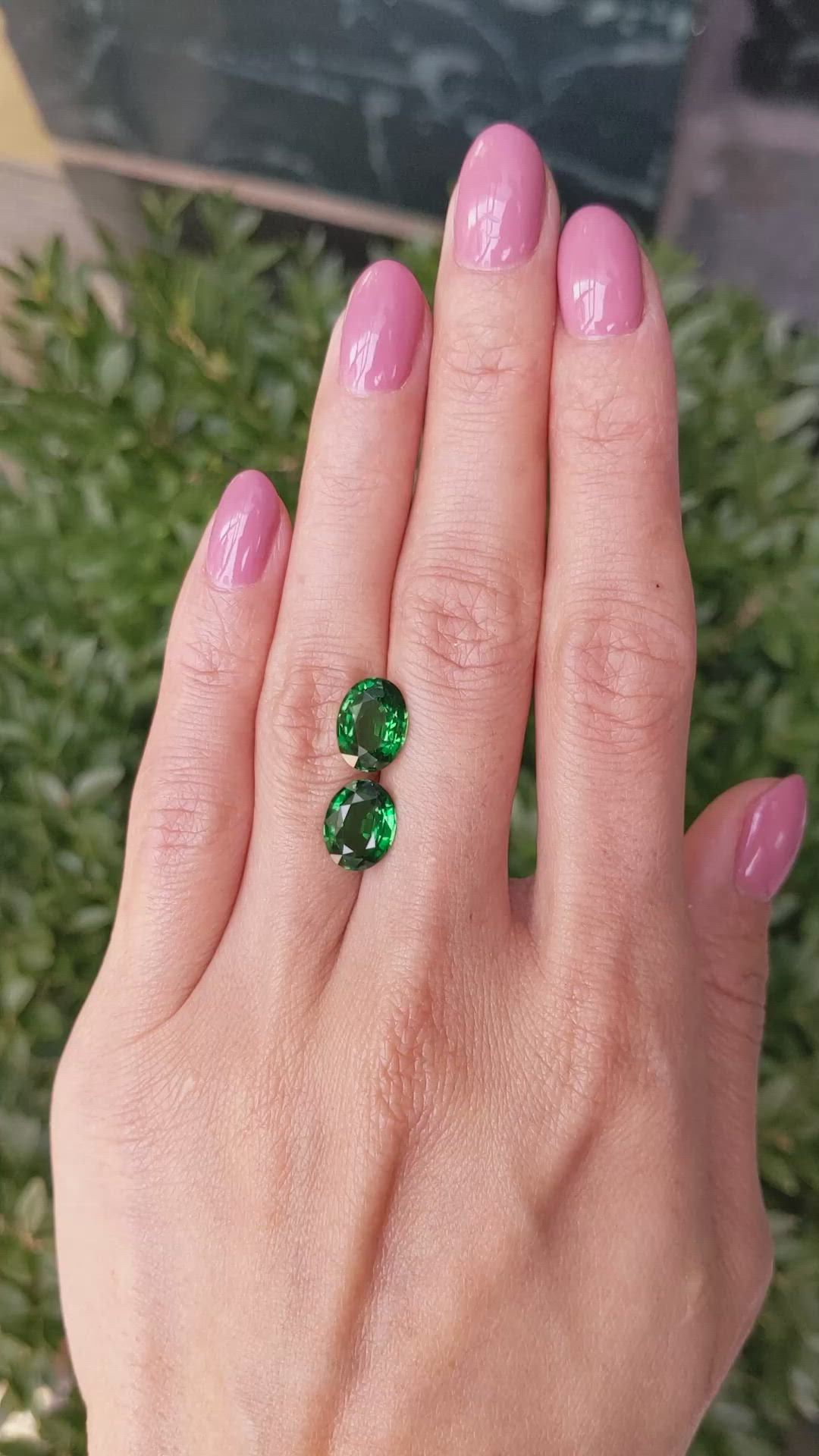 6.14&nbsp;Ct.Tw.Total Carat Weight Tsavorite Garnet Pair from Madagascar Size Video