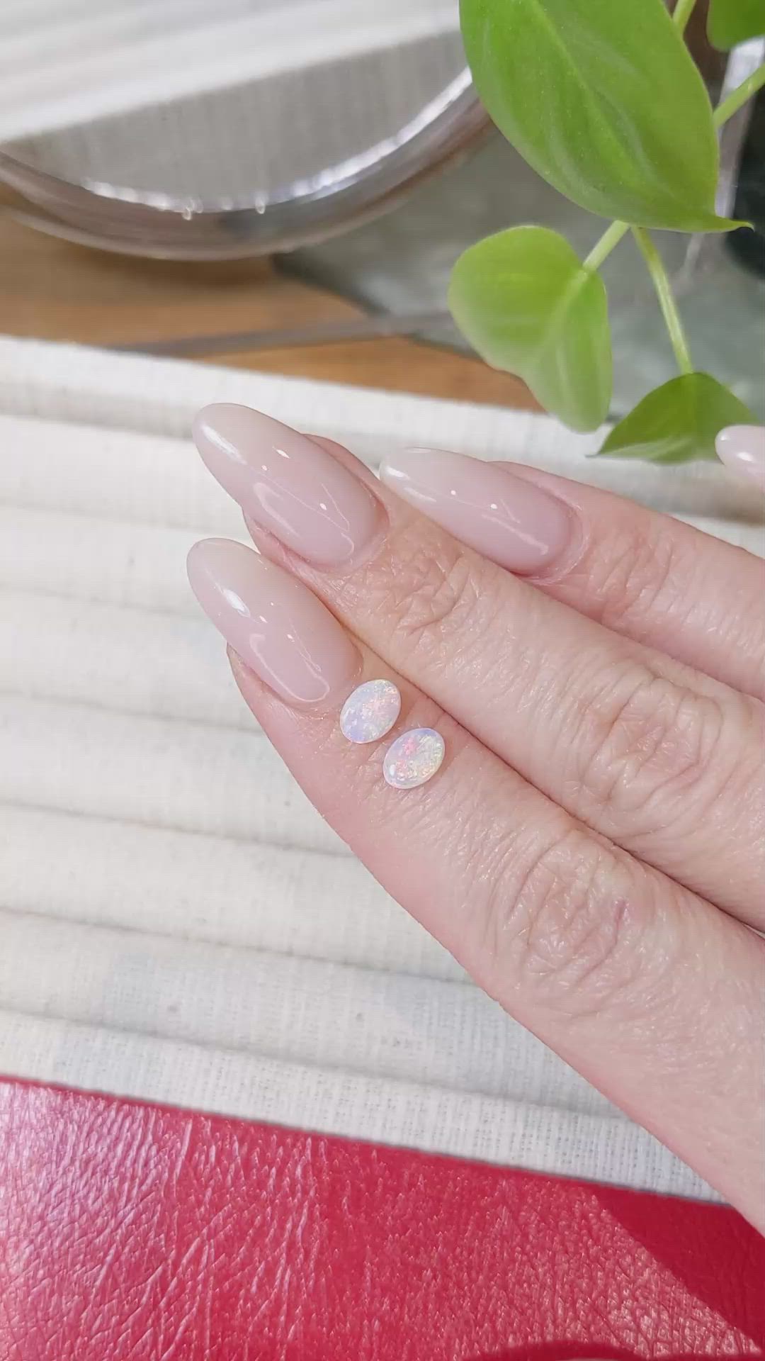 0.59 Ct.Tw.Total Carat Weight Cabochon Opal Pair from Australia Size Video