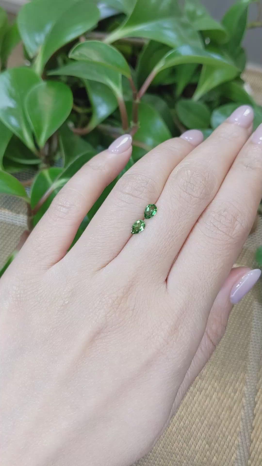 0.63 Ct.Tw.Total Carat Weight Tsavorite Garnet Pair from Tanzania Size Video