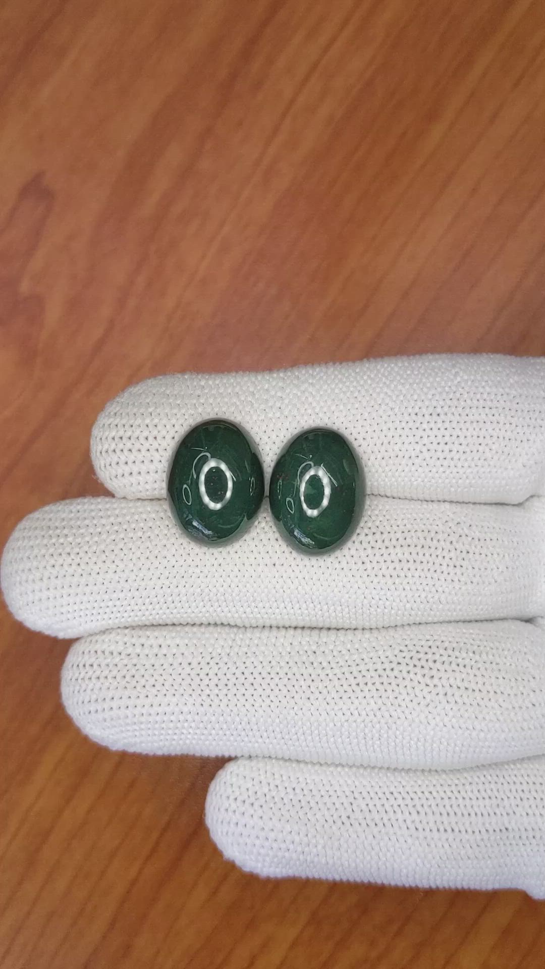 15.16&nbsp;Ct.Tw.Total Carat Weight Cabochon Jade Pair from Burma (Myanmar) Size Video