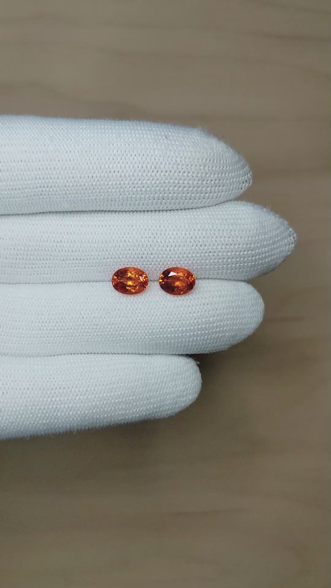 4.03 Ct.Tw.Total Carat Weight Spessartite Garnet Pair from Ceylon (Sri Lanka) Size Video