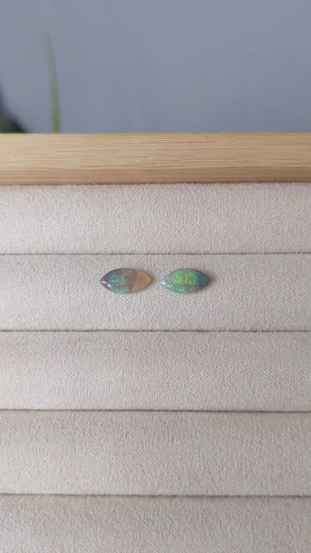 1.21&nbsp;Ct.Tw.Total Carat Weight Cabochon Opal Pair from Australia Size Video