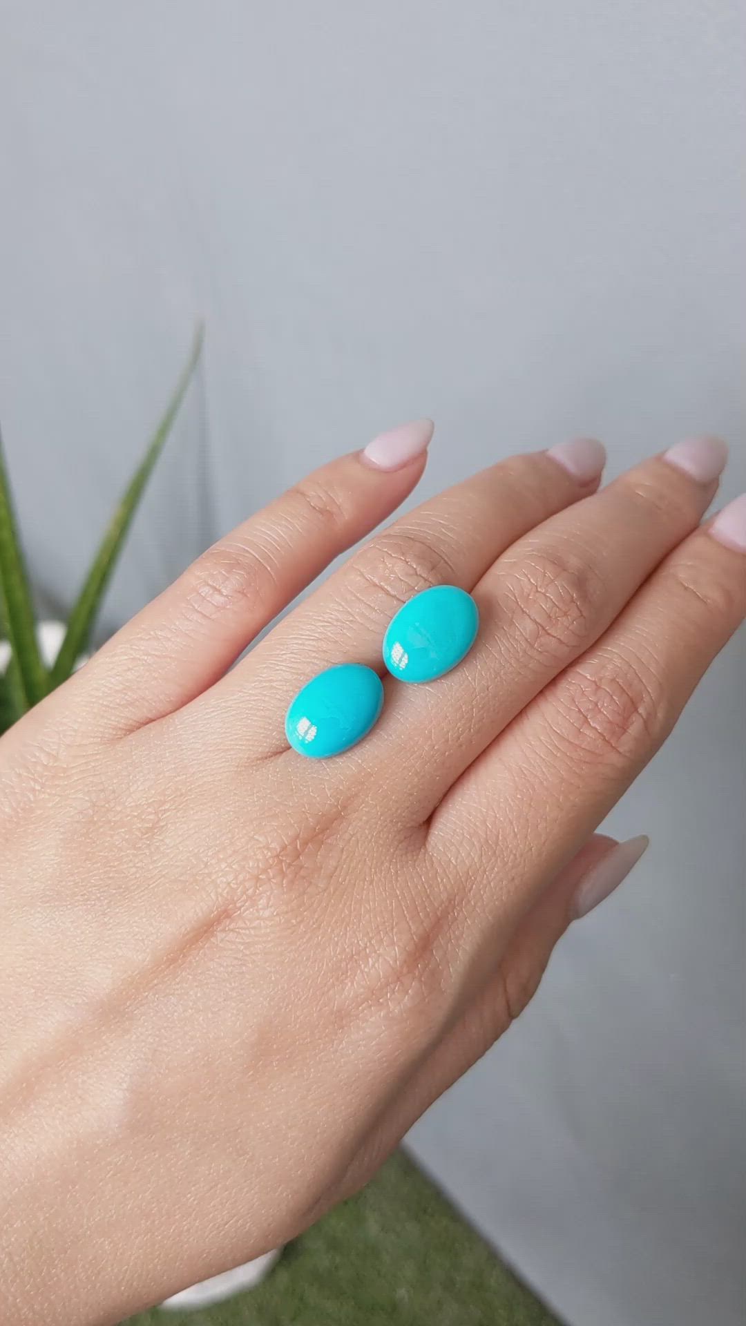 11.00&nbsp;Ct.Tw.Total Carat Weight Blue Cabochon Turquoise Pair from USA Size Video
