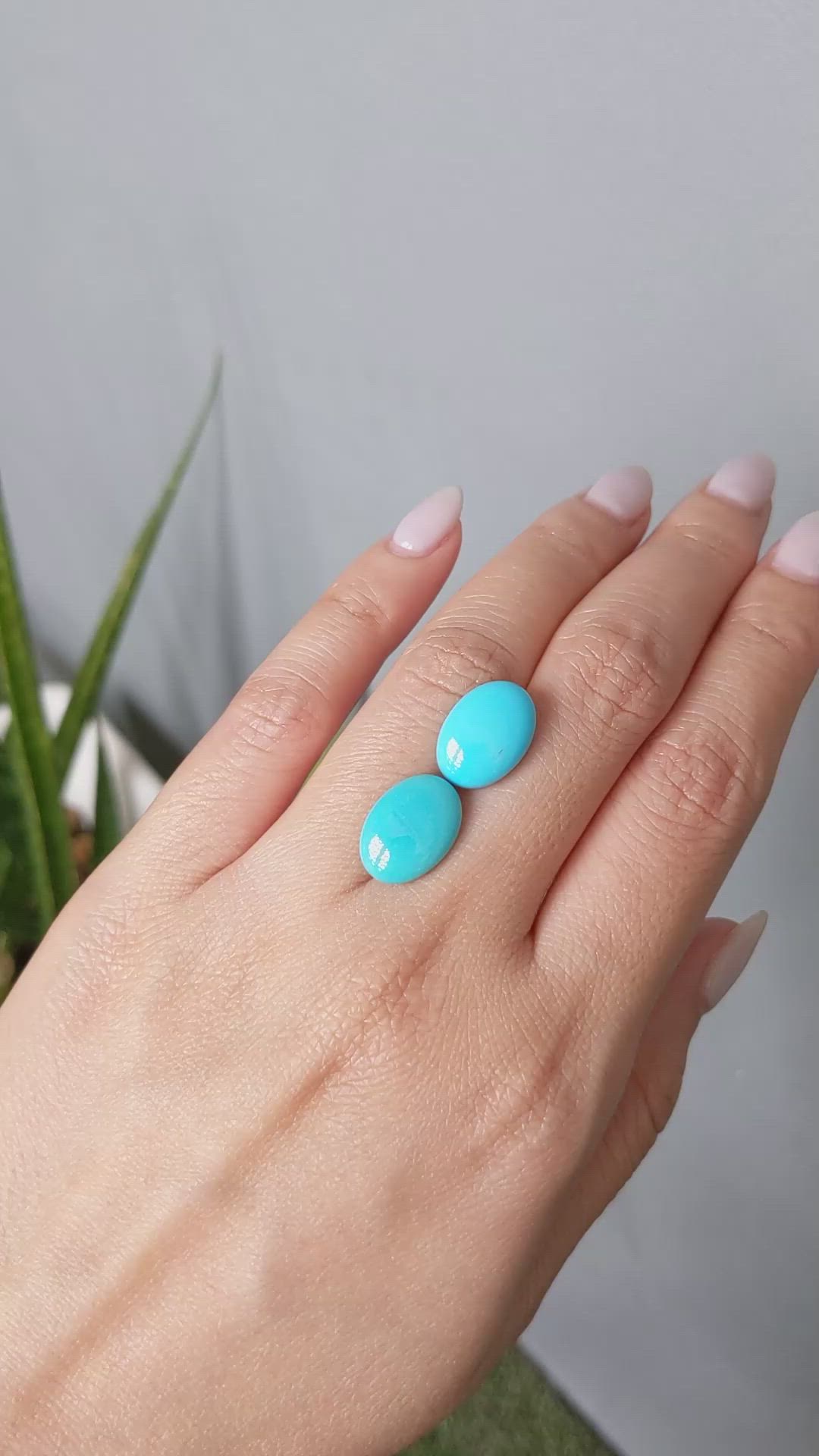 9.38&nbsp;Ct.Tw.Total Carat Weight Blue Cabochon Turquoise Pair from USA Size Video