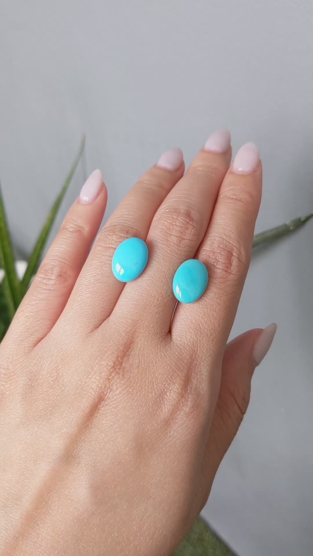 9.38&nbsp;Ct.Tw.Total Carat Weight Blue Cabochon Turquoise Pair from USA Size Video