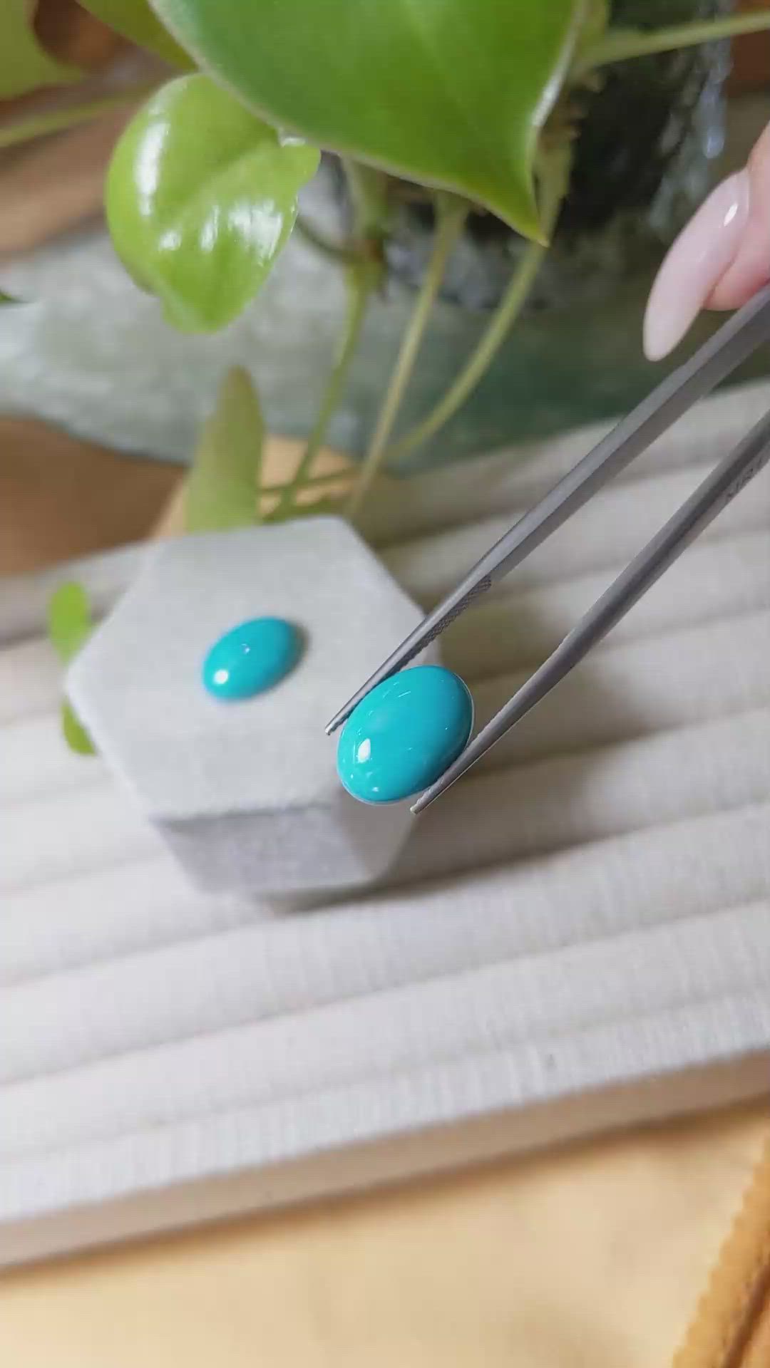 9.92&nbsp;Ct.Tw.Total Carat Weight Blue Cabochon Turquoise Pair from USA Size Video
