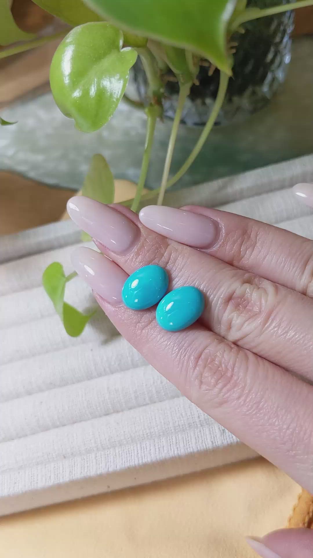 9.92&nbsp;Ct.Tw.Total Carat Weight Blue Cabochon Turquoise Pair from USA Size Video