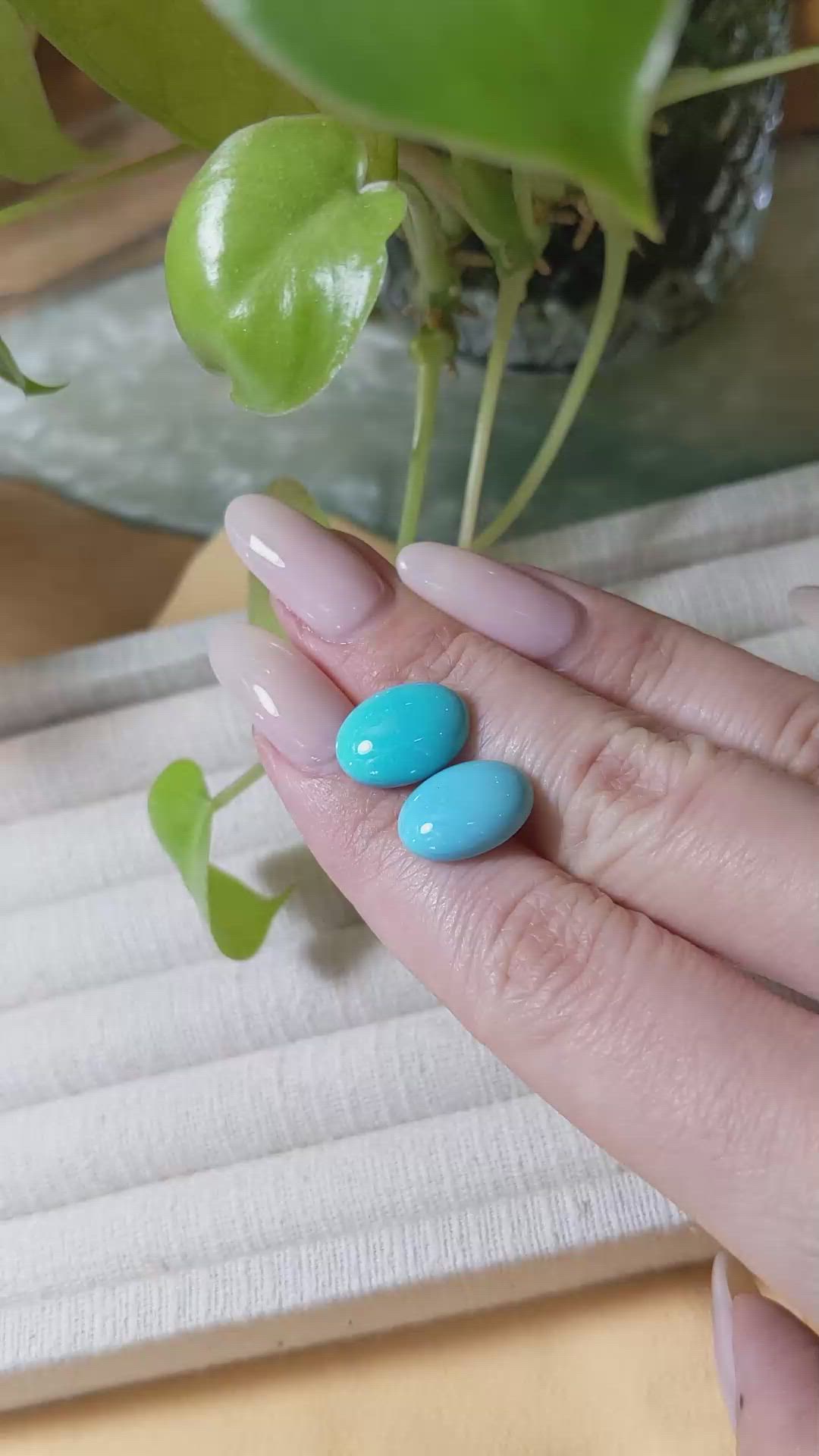 10.50&nbsp;Ct.Tw.Total Carat Weight Blue Cabochon Turquoise Pair from USA Size Video