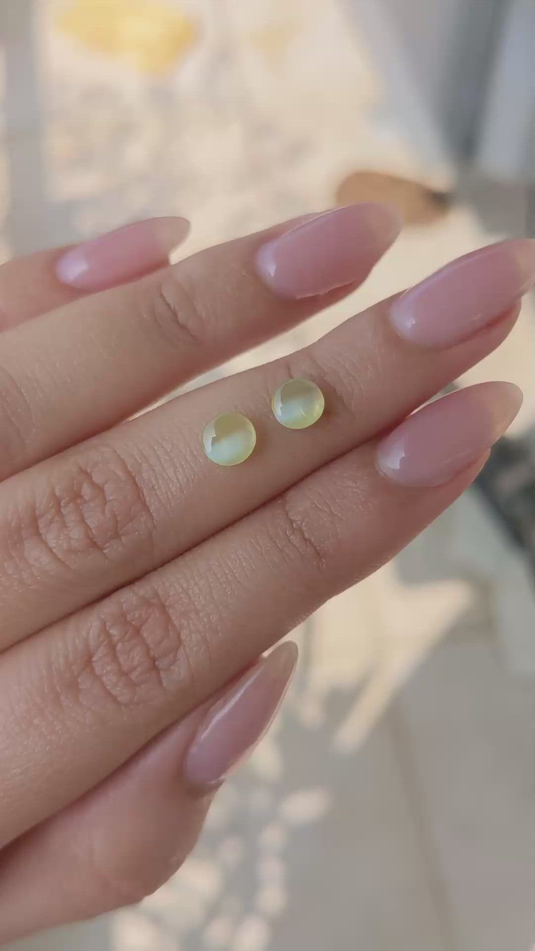 1.66&nbsp;Ct.Tw.Total Carat Weight Greenish Yellow Cabochon Chrysoberyl Pair from Ceylon (Sri Lanka) Size Video