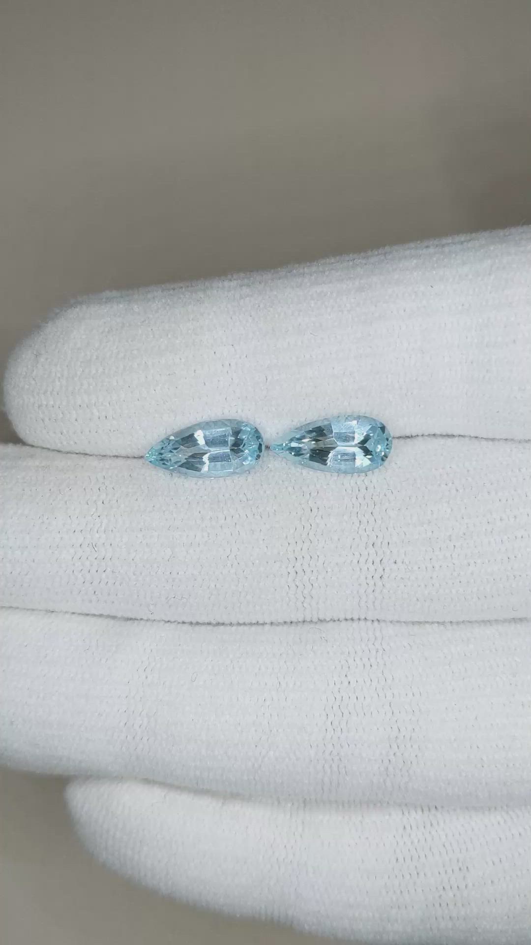 2.65&nbsp;Ct.Tw.Total Carat Weight Blue Aquamarine Pair from Brazil Size Video