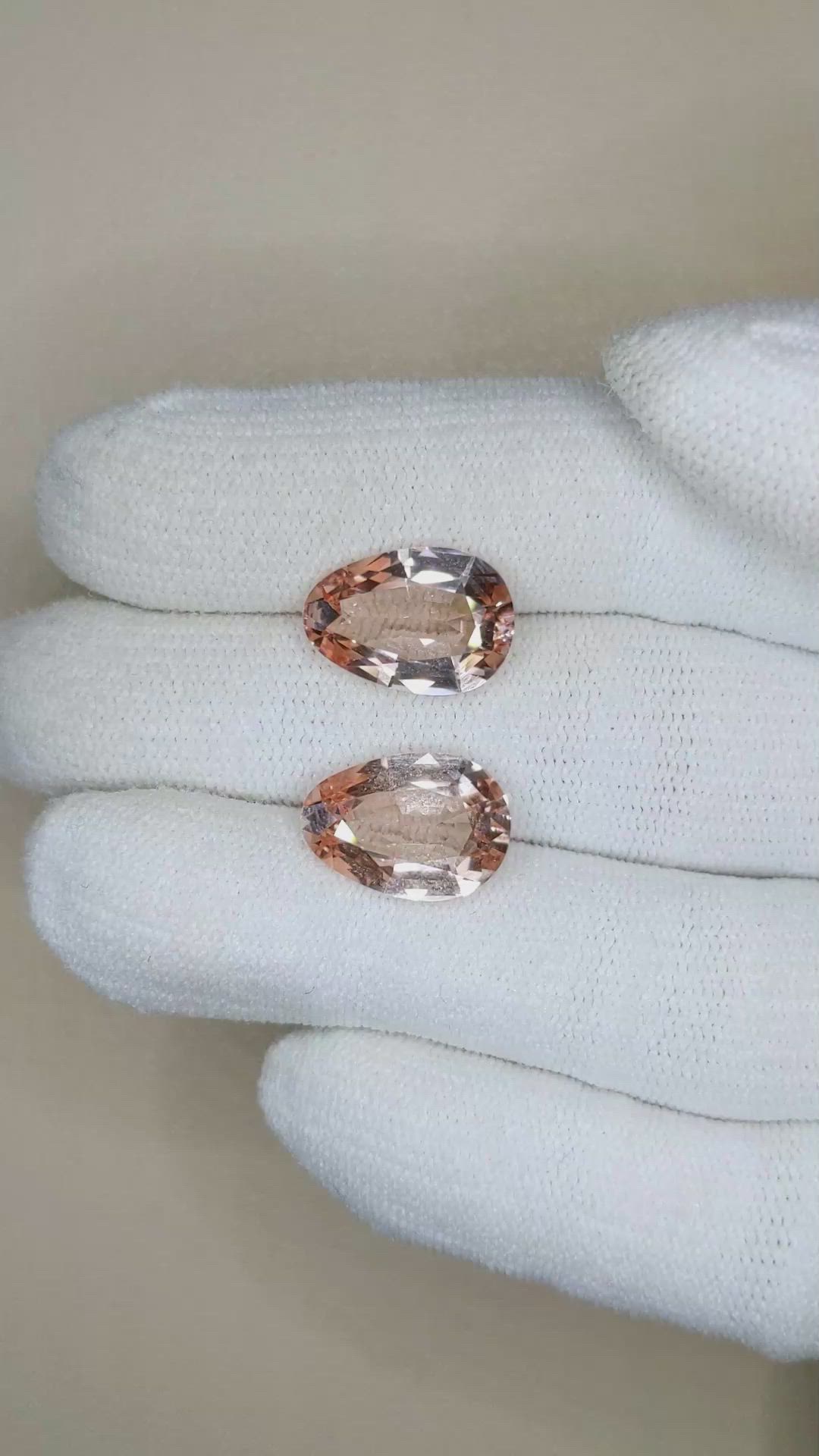 7.60&nbsp;Ct.Tw.Total Carat Weight Pinkish Orange Morganite Pair from Brazil Size Video
