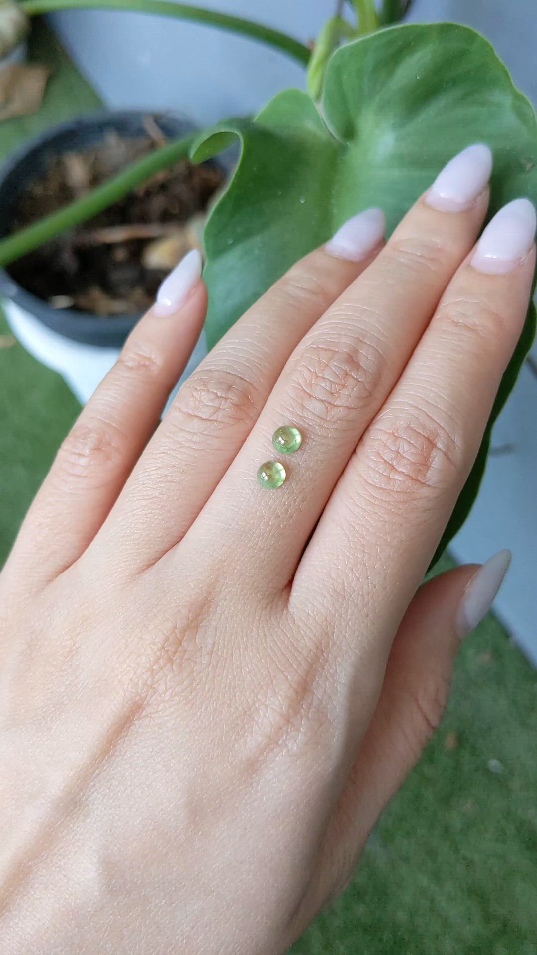 0.98&nbsp;Ct.Tw.Total Carat Weight Green Cabochon Demantoid Garnet Pair from Russia Size Video