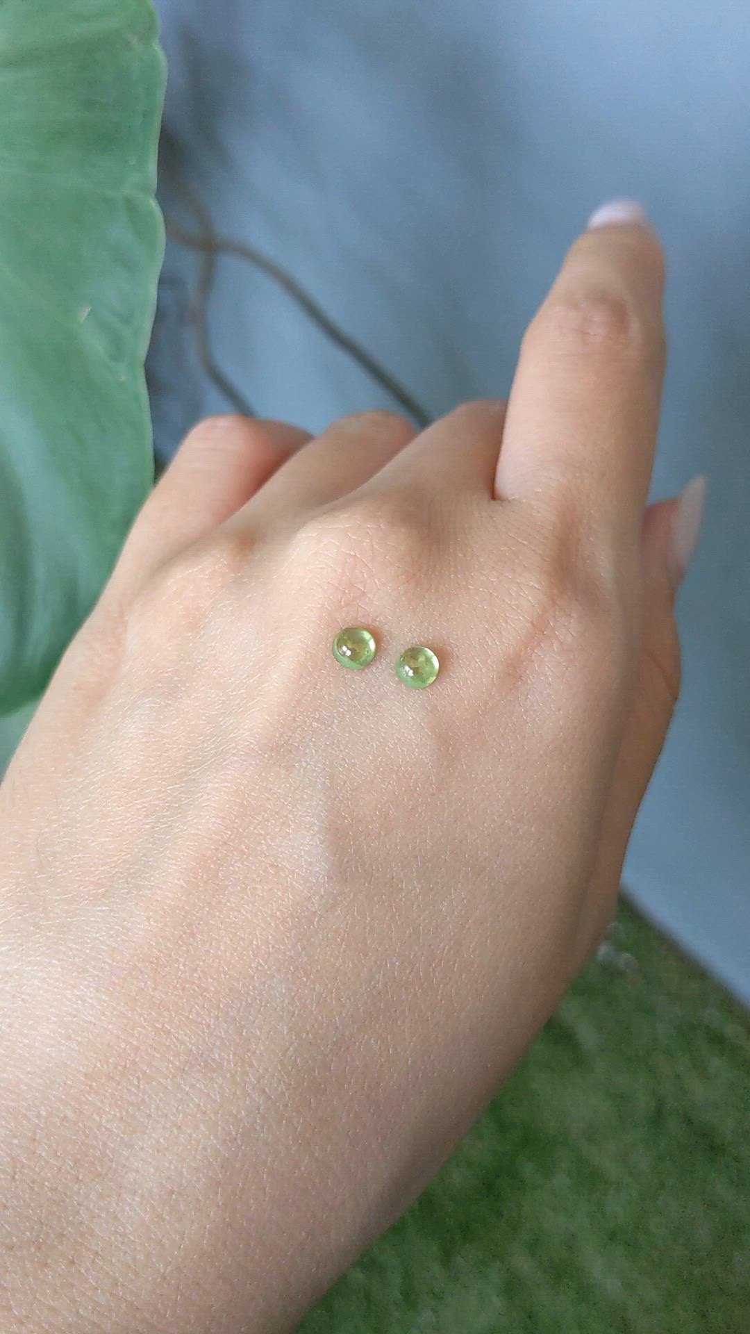 0.98&nbsp;Ct.Tw.Total Carat Weight Green Cabochon Demantoid Garnet Pair from Russia Size Video