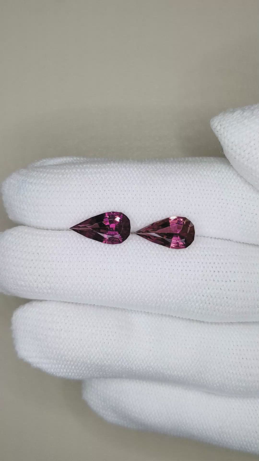 4.01 Ct.Tw.Total Carat Weight Pinkish Purple Rhodolite Garnet Pair from Tanzania Size Video