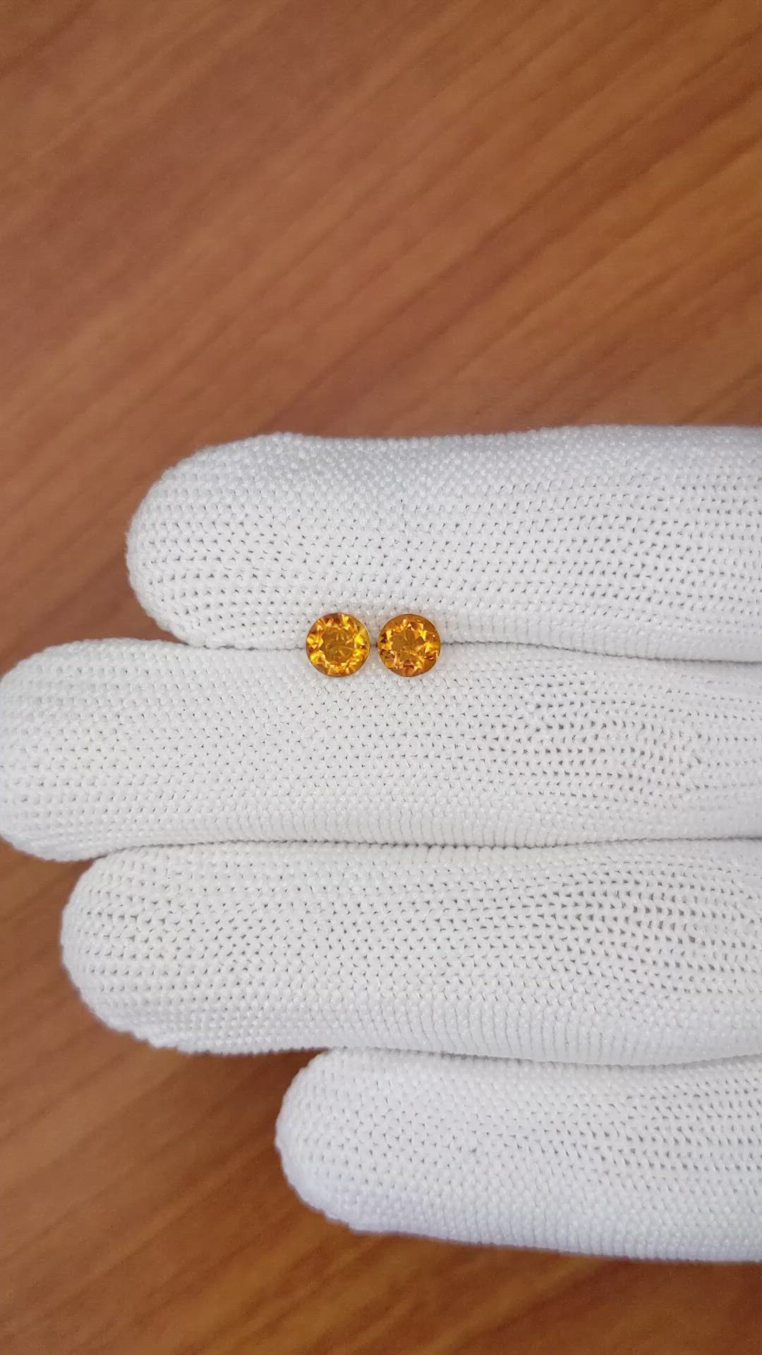 0.89 Ct.Tw.Total Carat Weight Madeira Citrine Pair from Brazil Size Video