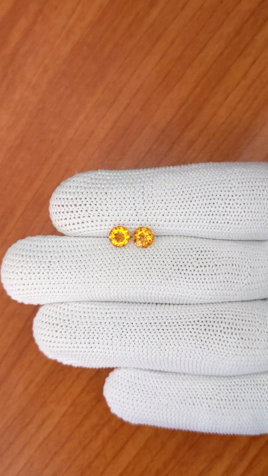 0.90 Ct.Tw.Total Carat Weight Yellowish Orange Madeira Citrine Pair from Brazil Size Video