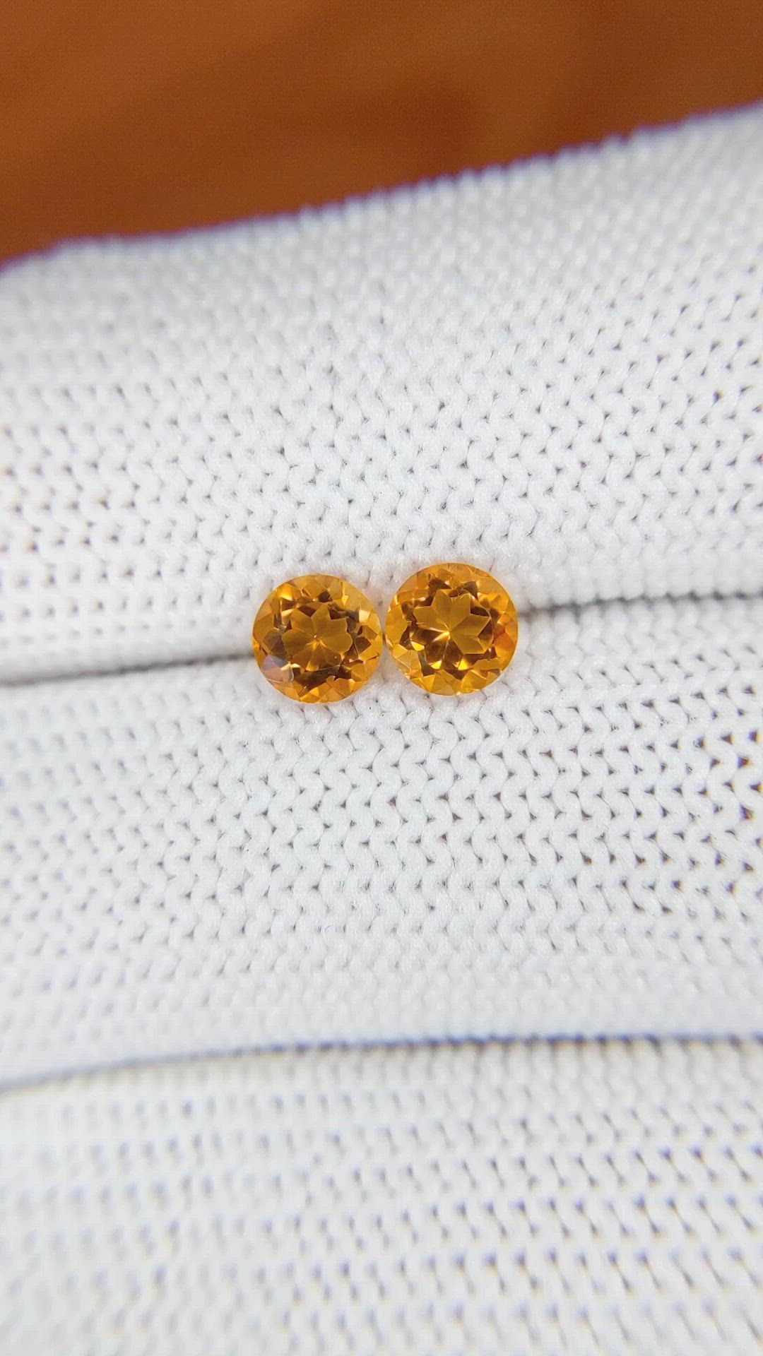 0.93 Ct.Tw.Total Carat Weight Yellowish Orange Madeira Citrine Pair from Brazil Size Video