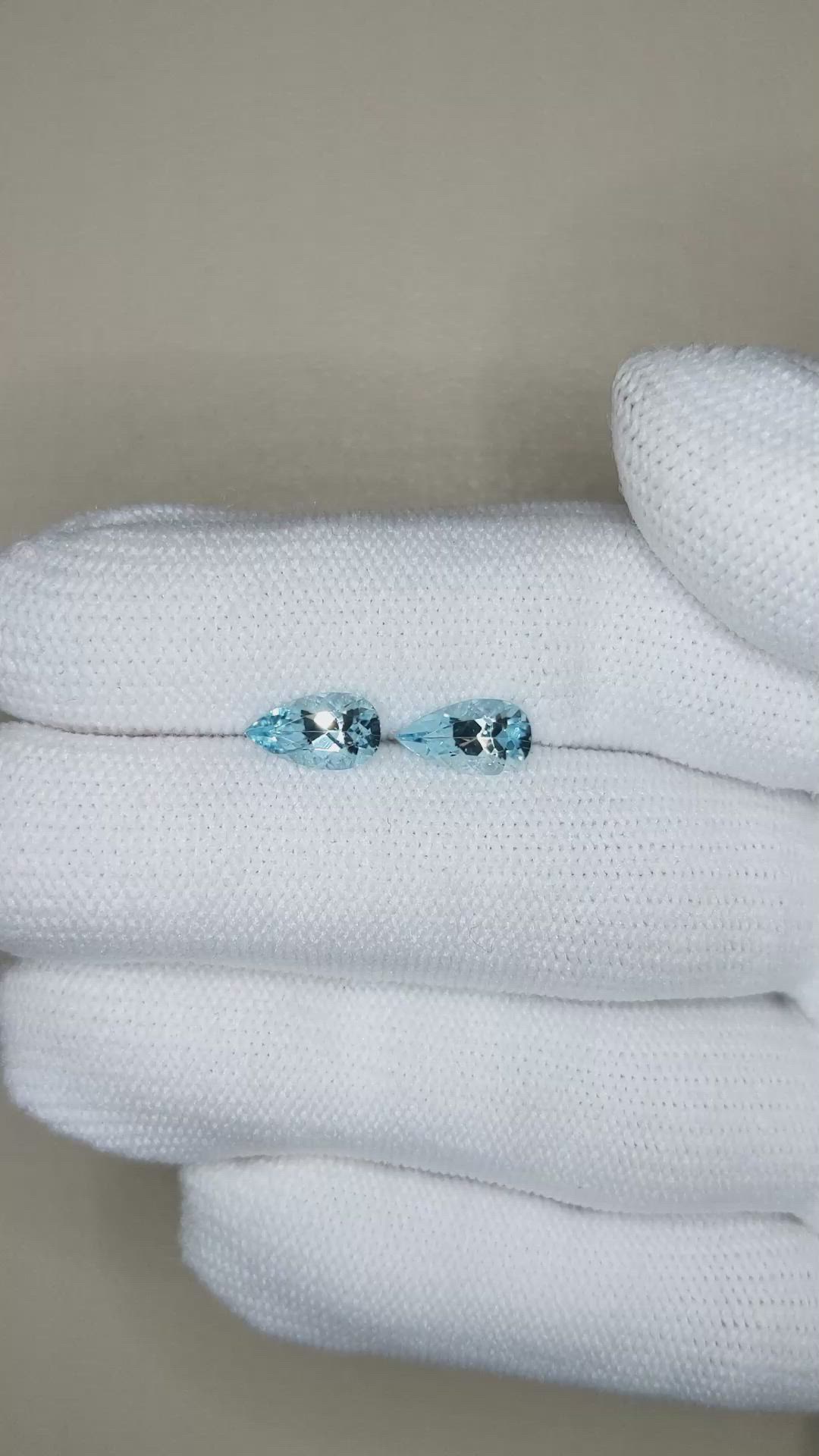 1.71&nbsp;Ct.Tw.Total Carat Weight Blue Aquamarine Pair from Brazil Size Video