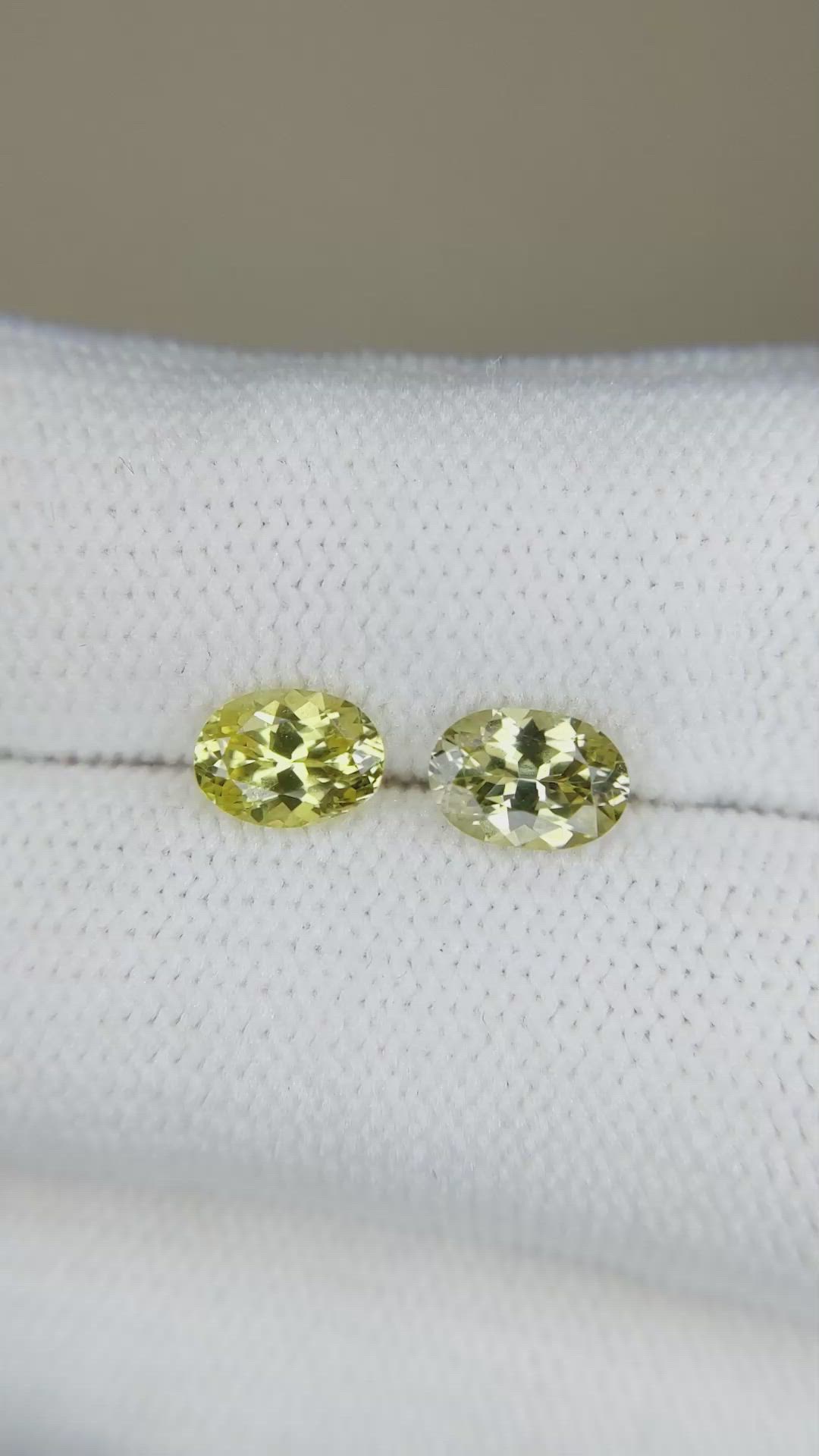 1.60&nbsp;Ct.Tw.Total Carat Weight Greenish Yellow Chrysoberyl Pair from Ceylon (Sri Lanka) Size Video
