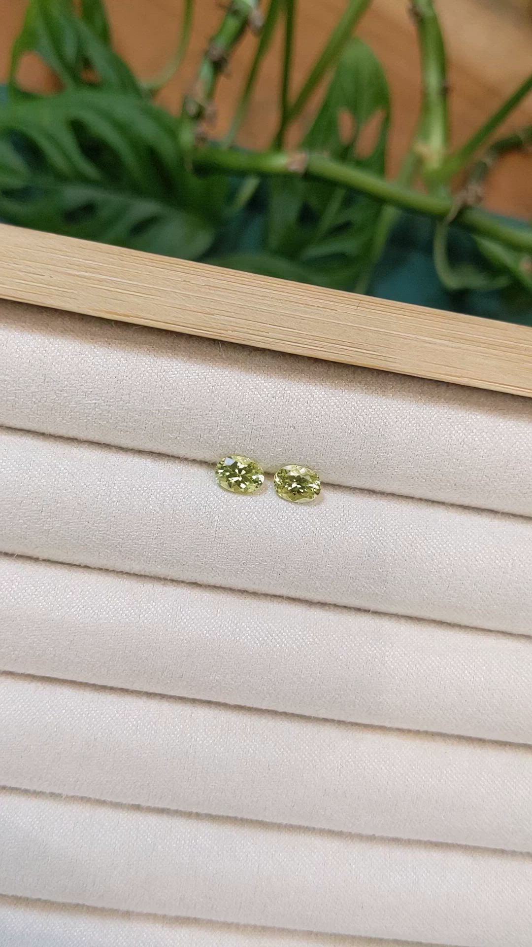 1.32&nbsp;Ct.Tw.Total Carat Weight Greenish Yellow Chrysoberyl Pair from Ceylon (Sri Lanka) Size Video