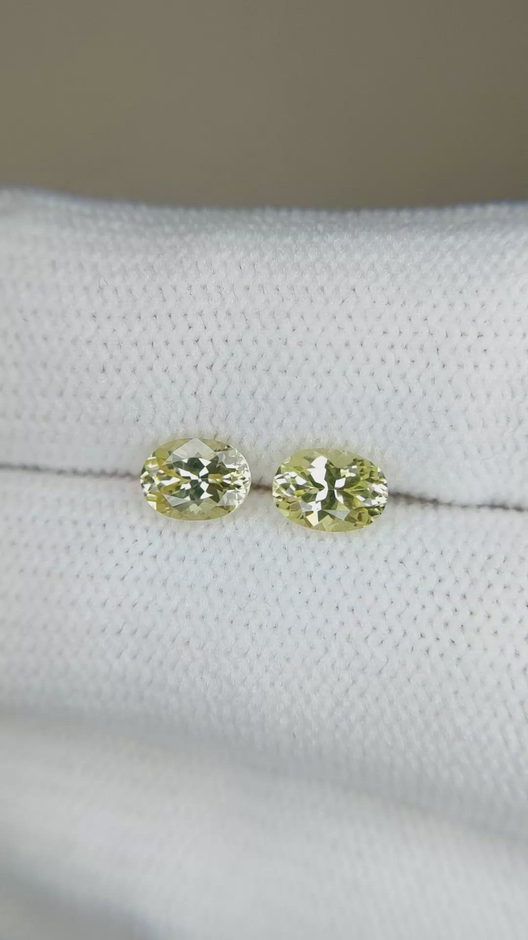 1.32&nbsp;Ct.Tw.Total Carat Weight Greenish Yellow Chrysoberyl Pair from Ceylon (Sri Lanka) Size Video