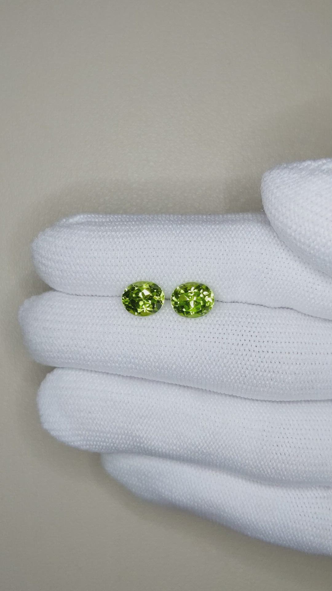3.08 Ct.Tw.Total Carat Weight Yellowish Green Peridot Pair from Burma (Myanmar) Size Video