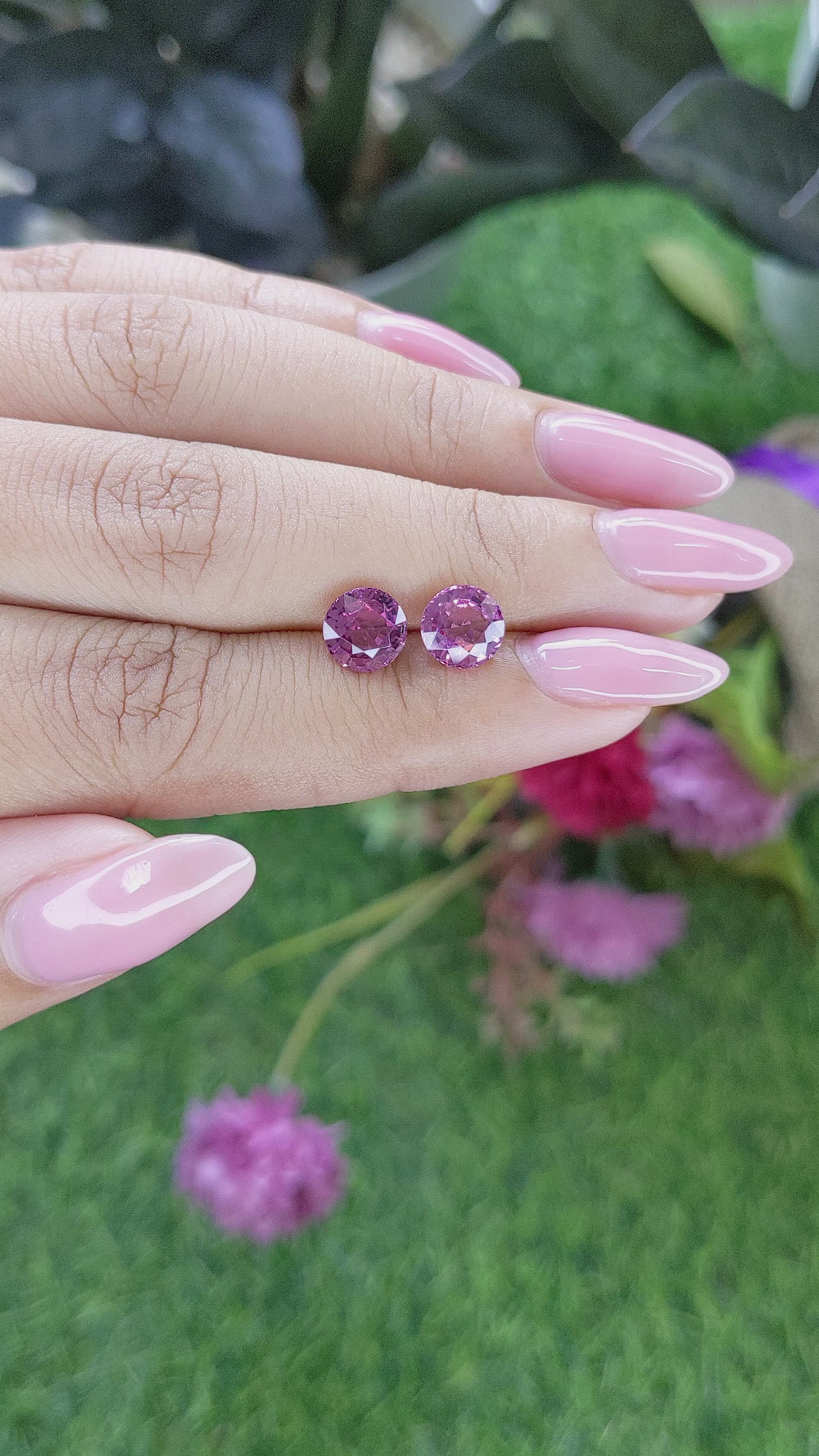 3.18&nbsp;Ct.Tw.Total Carat Weight Purplish Pink Rhodolite Garnet Pair from Ceylon (Sri Lanka) Size Video