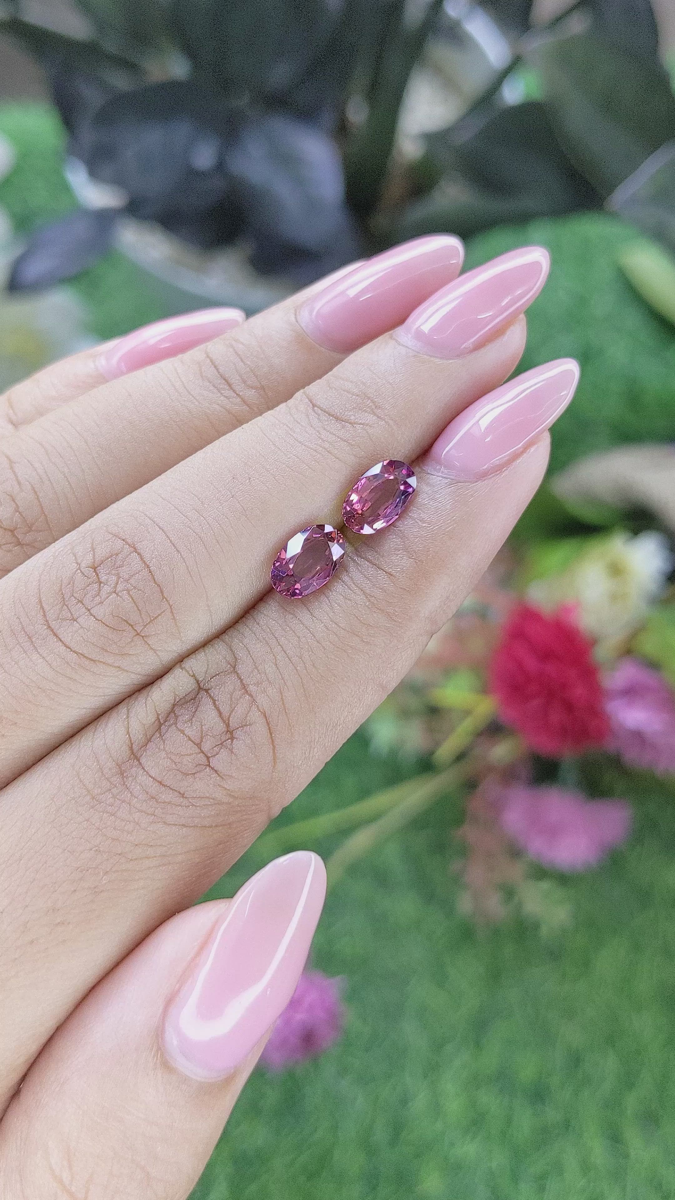 2.56&nbsp;Ct.Tw.Total Carat Weight Purplish Pink Rhodolite Garnet Pair from Ceylon (Sri Lanka) Size Video