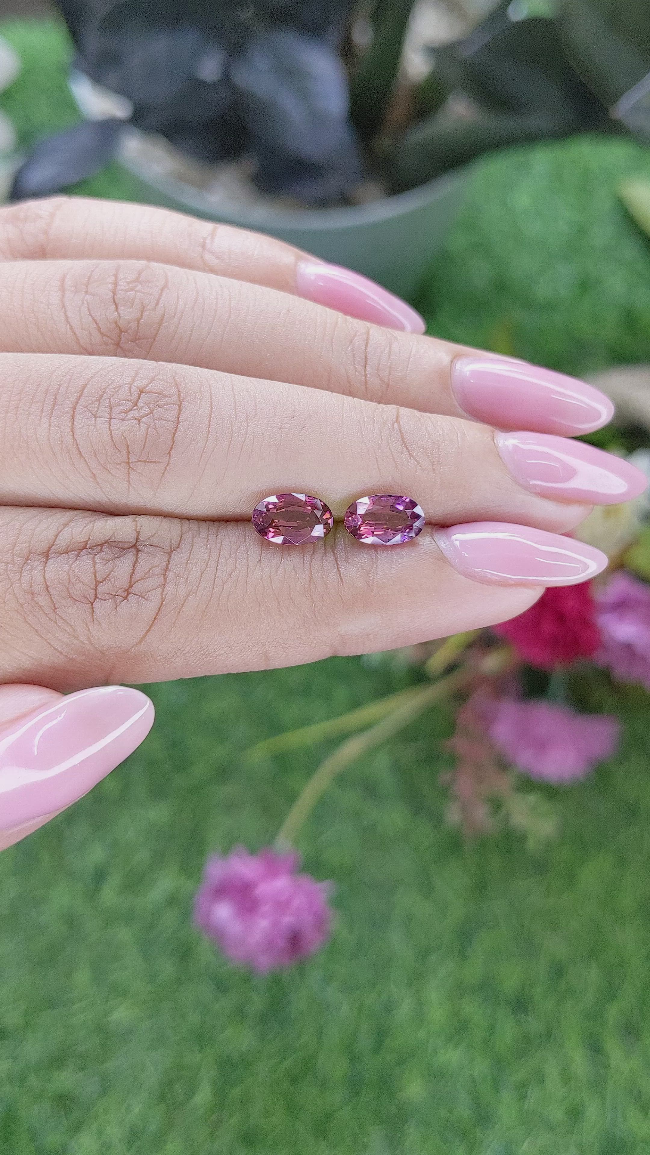 2.56&nbsp;Ct.Tw.Total Carat Weight Purplish Pink Rhodolite Garnet Pair from Ceylon (Sri Lanka) Size Video