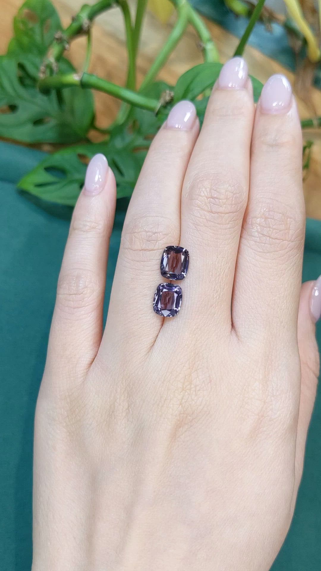 4.14&nbsp;Ct.Tw.Total Carat Weight Purple Spinel Pair from Burma (Myanmar) Size Video