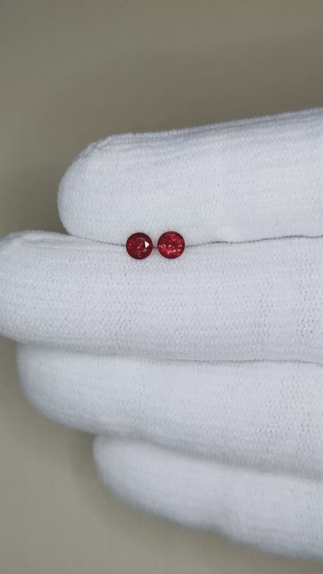 0.60 Ct.Tw.Total Carat Weight Red Spinel Pair from Burma (Myanmar) Size Video