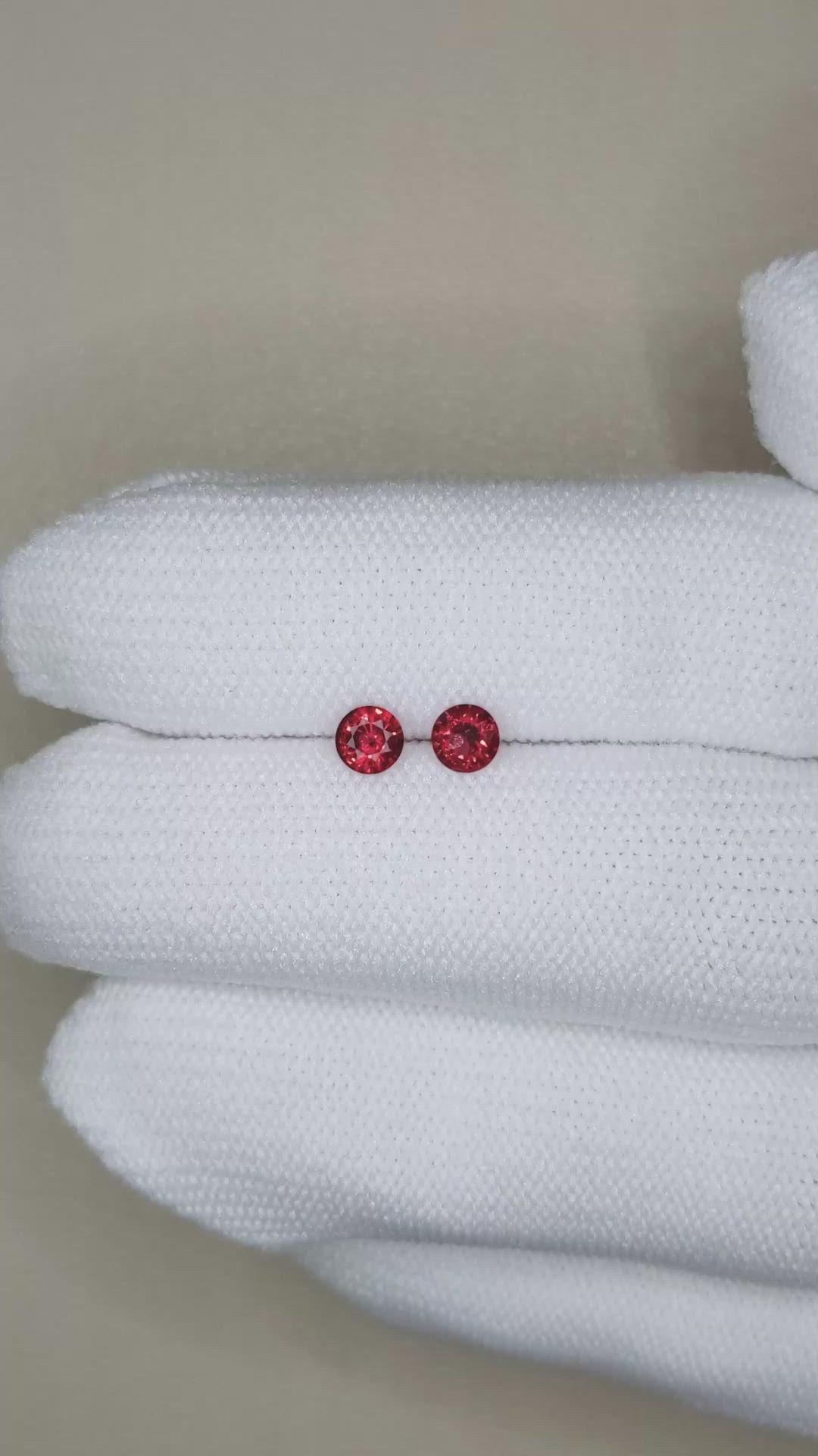 0.45 Ct.Tw.Total Carat Weight Red Spinel Pair from Burma (Myanmar) Size Video
