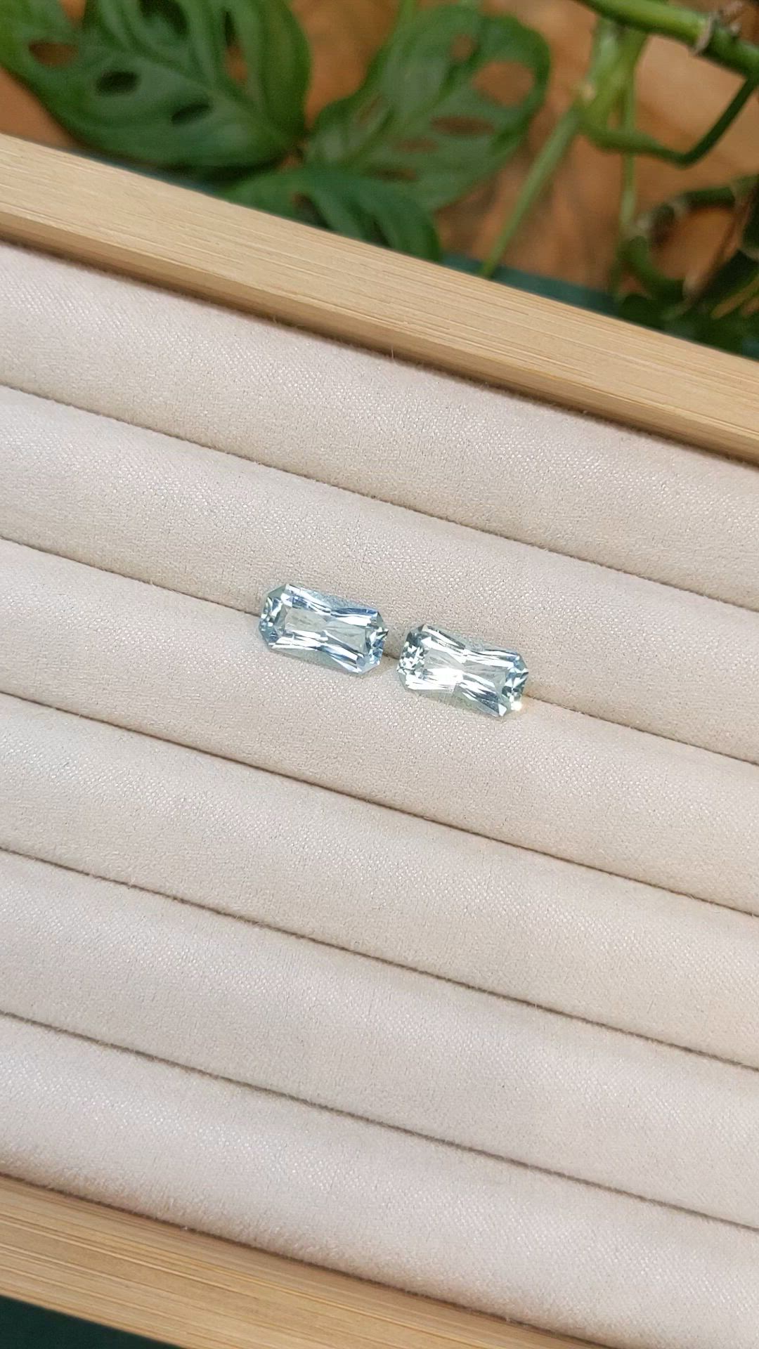 6.23 Ct.Tw.Total Carat Weight Blue Aquamarine Pair from Brazil Size Video