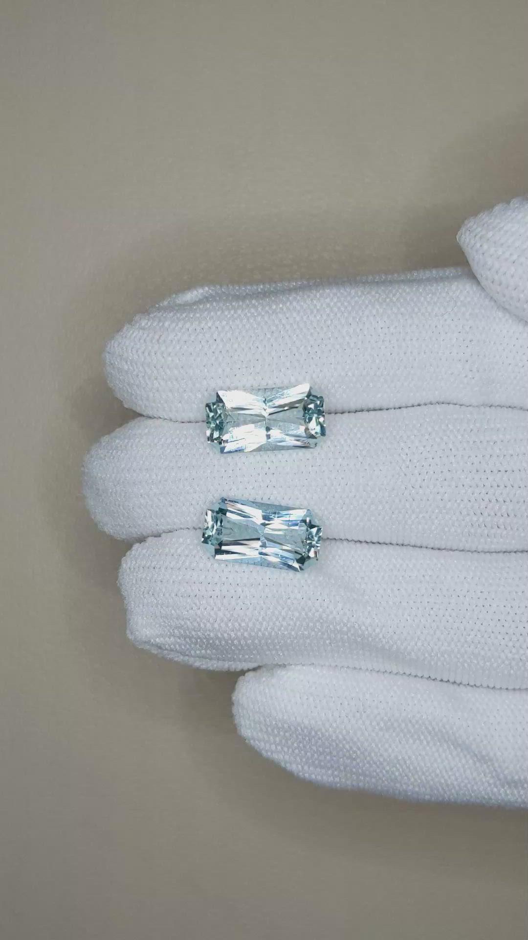 6.23 Ct.Tw.Total Carat Weight Blue Aquamarine Pair from Brazil Size Video