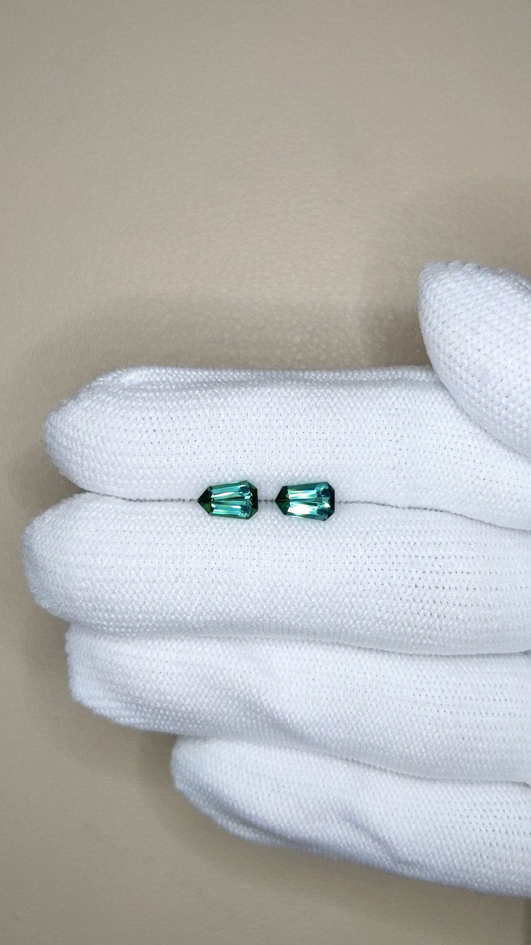 1.45 Ct.Tw.Total Carat Weight Bluish Green Tourmaline Pair from Brazil Size Video