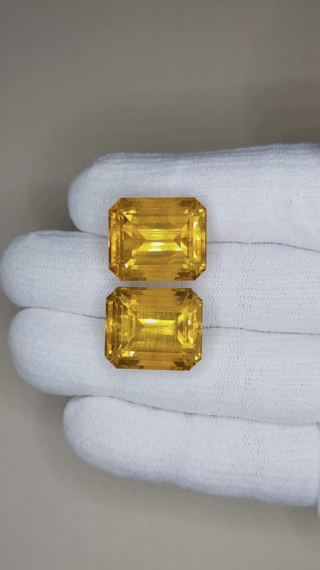 43.69 Ct.Tw.Total Carat Weight Orangish Yellow Heliodor Pair from Namibia Size Video