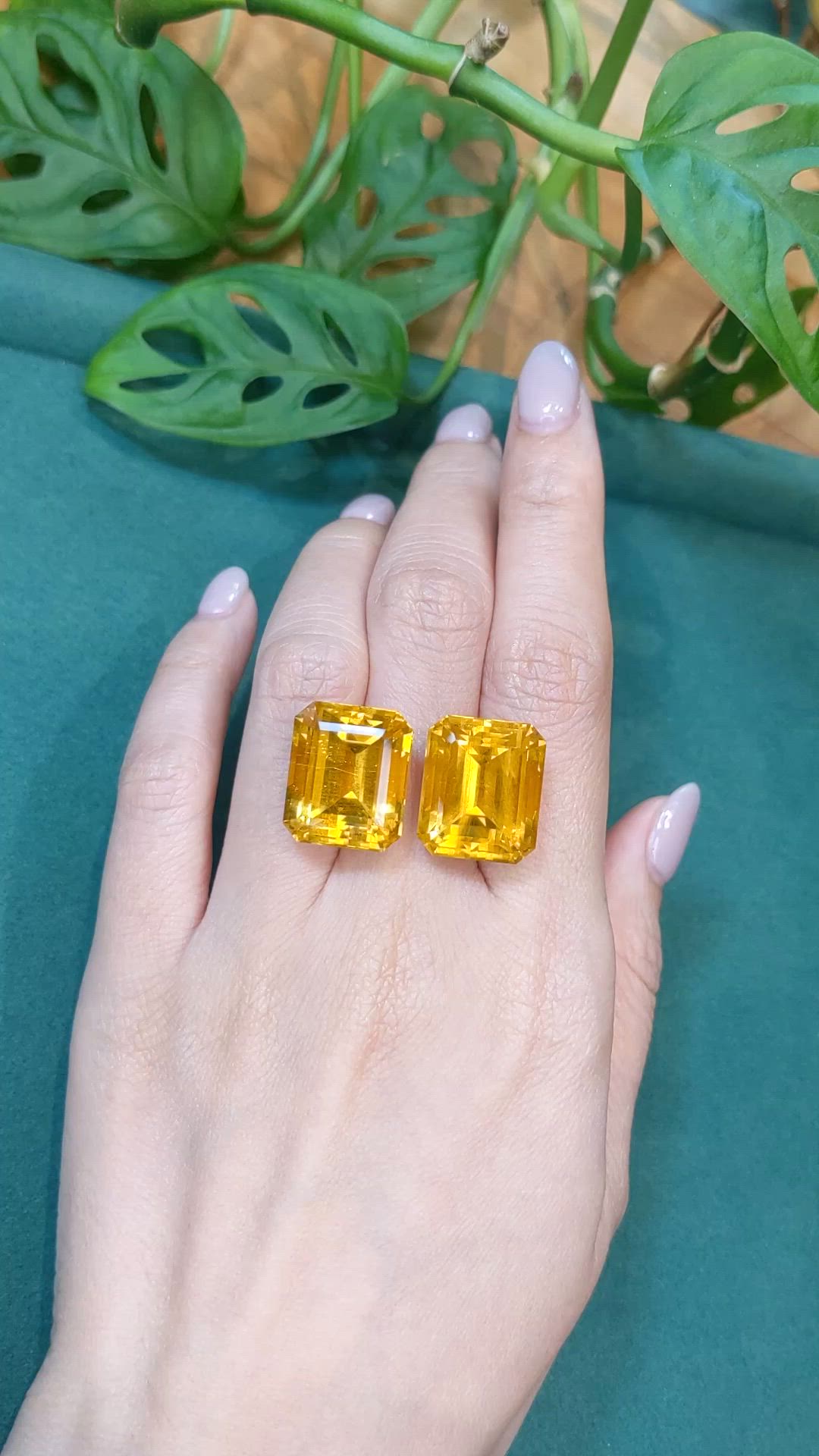 43.69 Ct.Tw.Total Carat Weight Orangish Yellow Heliodor Pair from Namibia Size Video