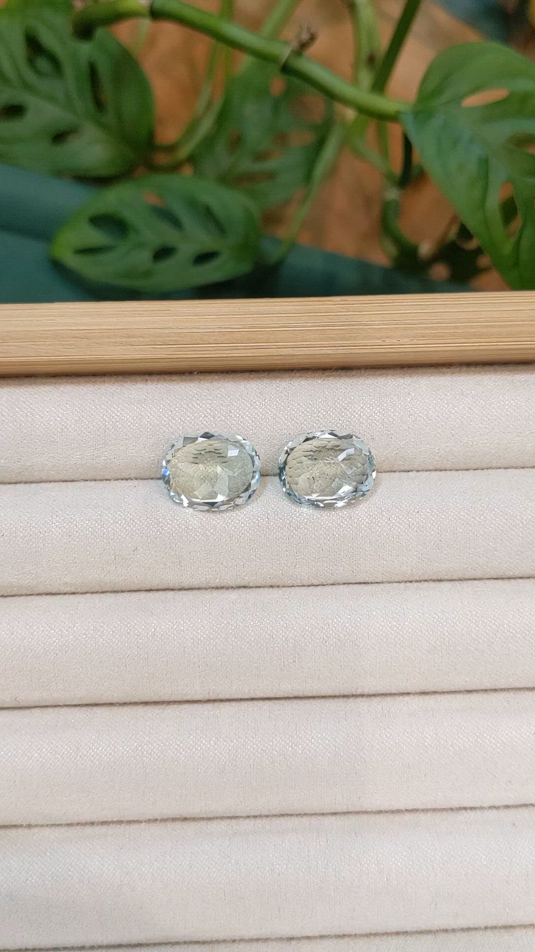 11.78 Ct.Tw.Total Carat Weight Greenish Blue Aquamarine Pair from Brazil Size Video