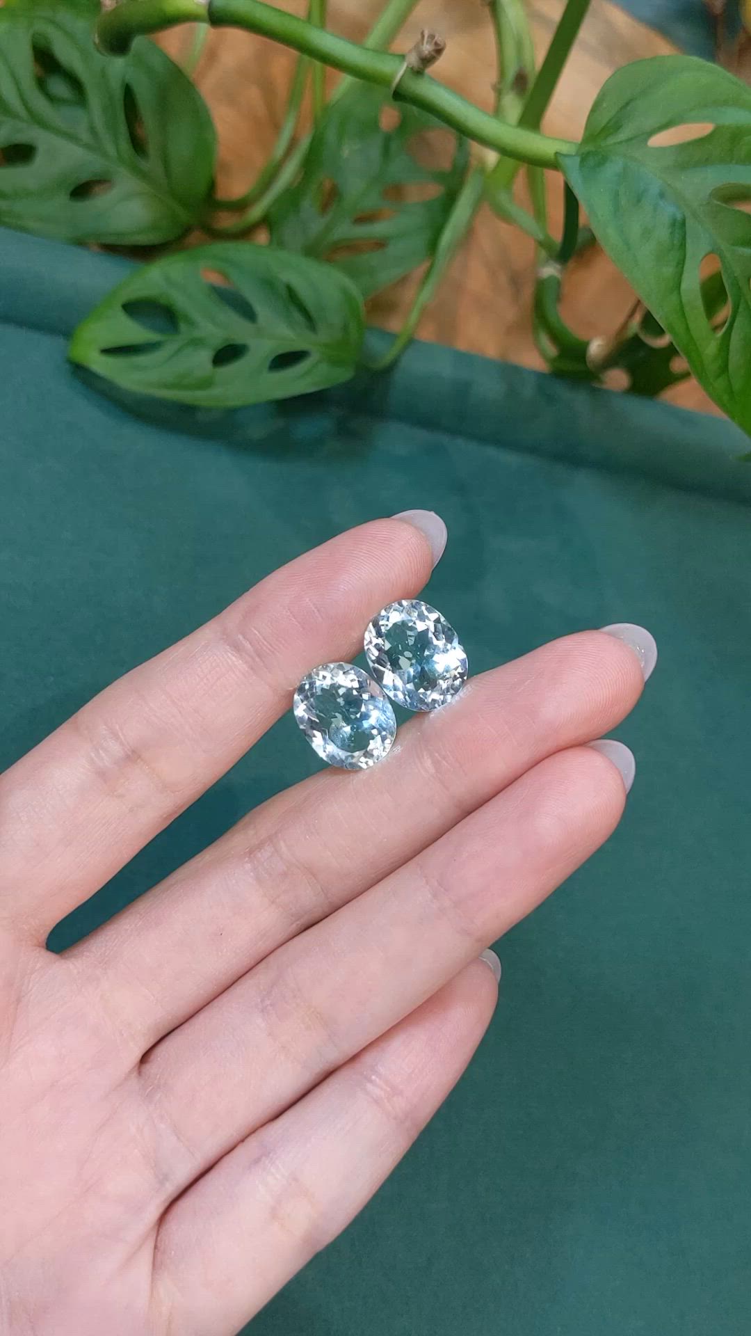 11.78 Ct.Tw.Total Carat Weight Greenish Blue Aquamarine Pair from Brazil Size Video
