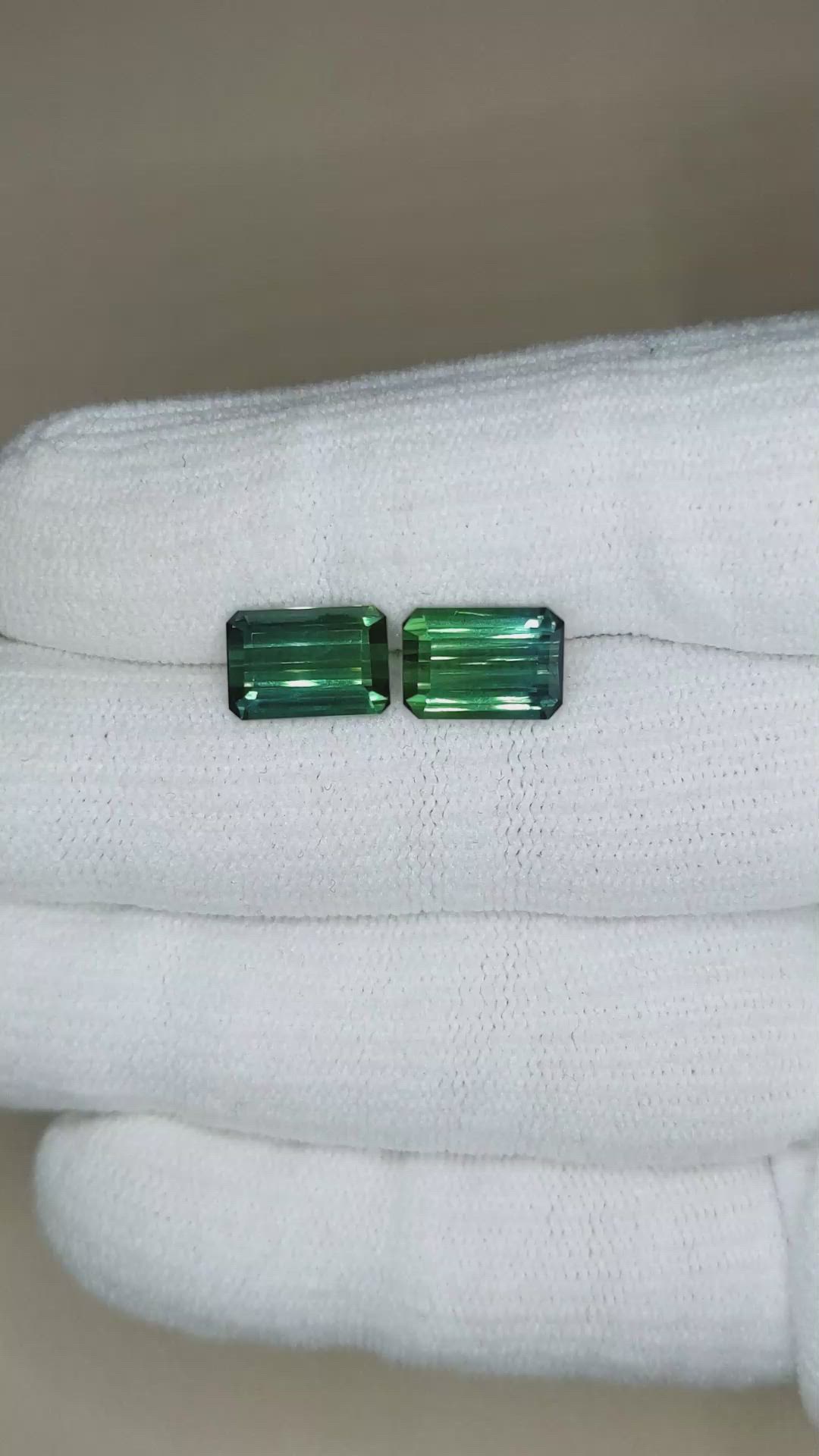5.99 Ct.Tw.Total Carat Weight Bluish Green Tourmaline Pair from Brazil Size Video