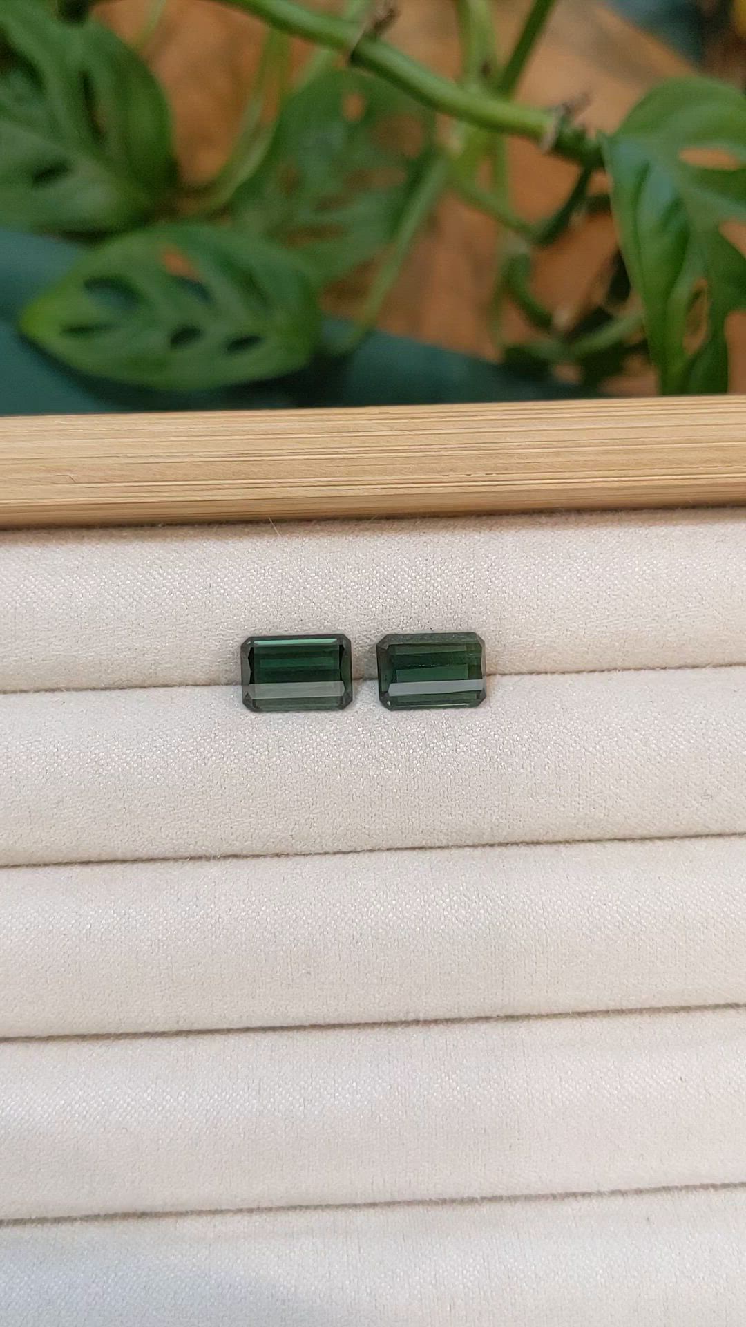 5.99 Ct.Tw.Total Carat Weight Bluish Green Tourmaline Pair from Brazil Size Video