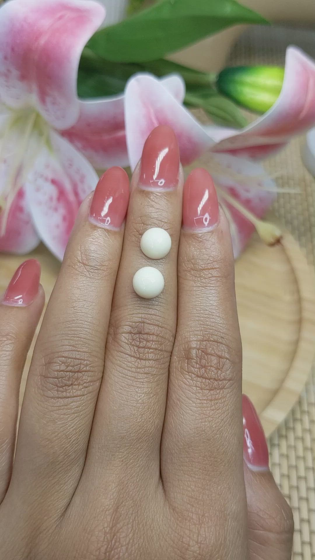 3.97 Ct.Tw.Total Carat Weight Salmon and White Cabochon Coral Pair from Italy Size Video