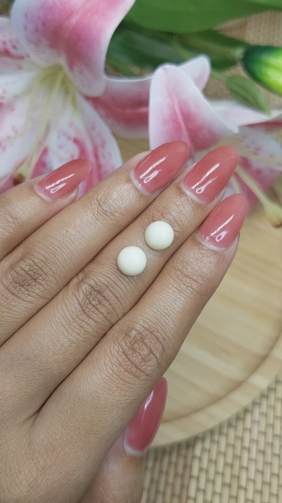 3.97 Ct.Tw.Total Carat Weight Salmon and White Cabochon Coral Pair from Italy Size Video