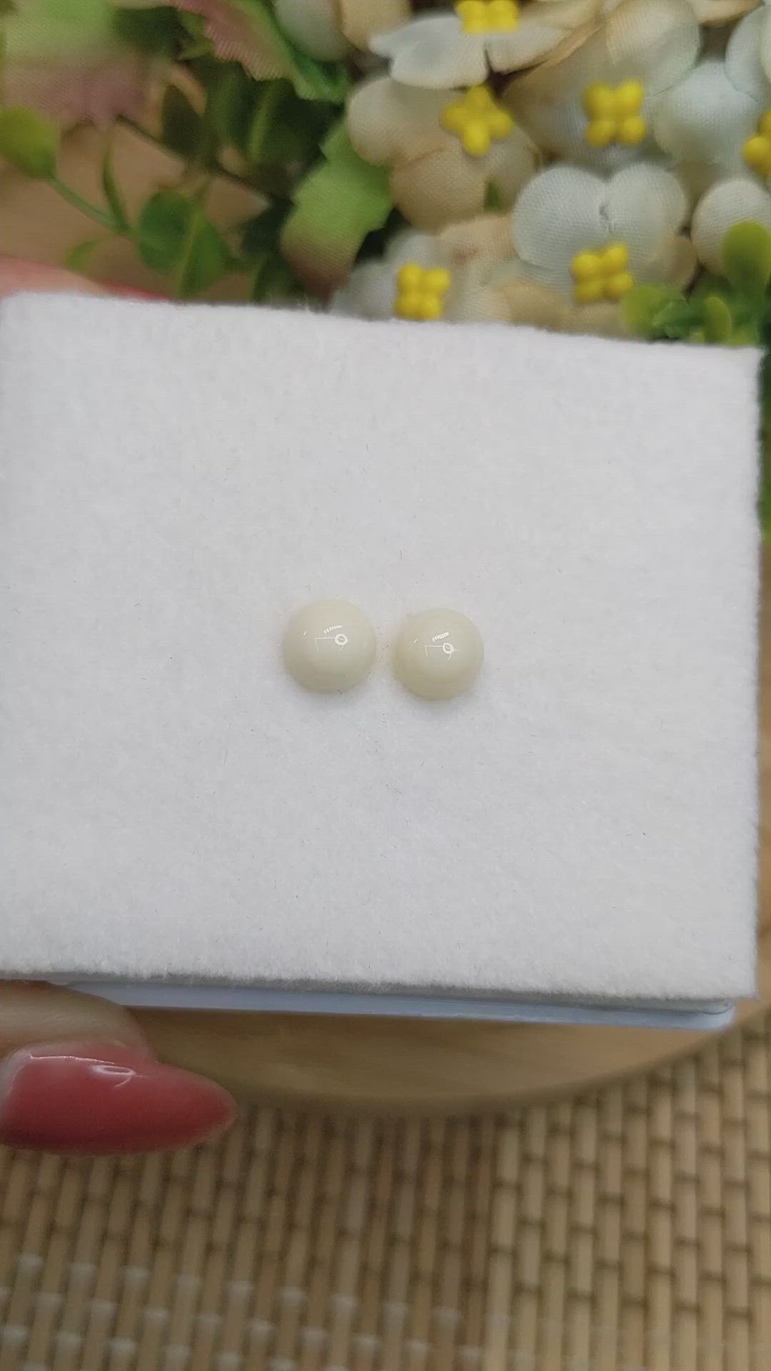 3.58 Ct.Tw.Total Carat Weight Salmon and White Cabochon Coral Pair from Italy Size Video