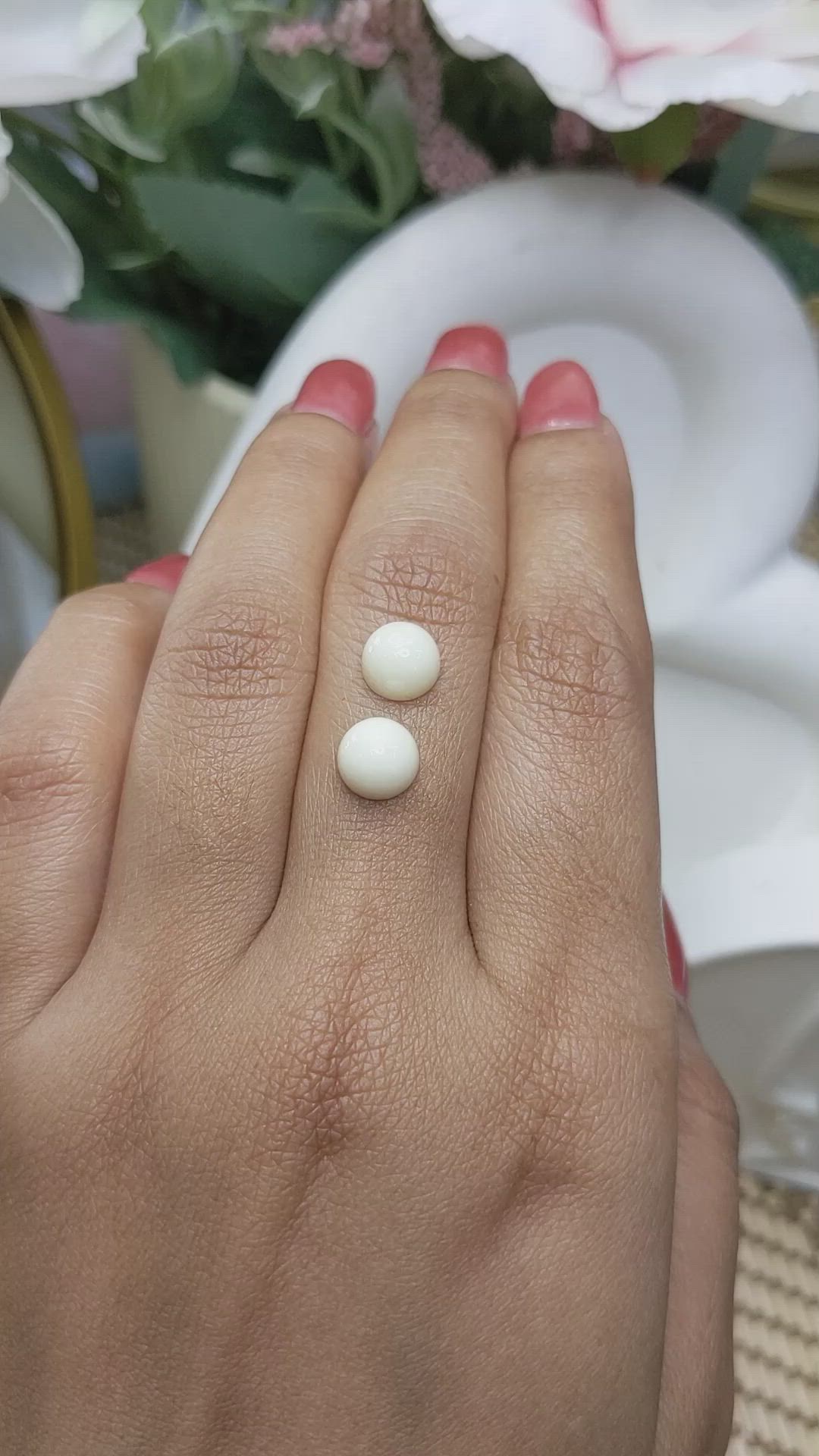 3.58 Ct.Tw.Total Carat Weight Salmon and White Cabochon Coral Pair from Italy Size Video