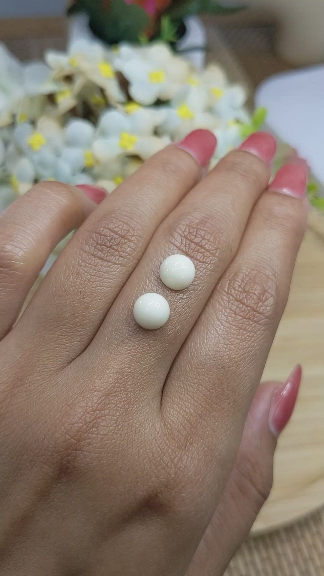 3.48&nbsp;Ct.Tw.Total Carat Weight Salmon and White Cabochon Coral Pair from Italy Size Video